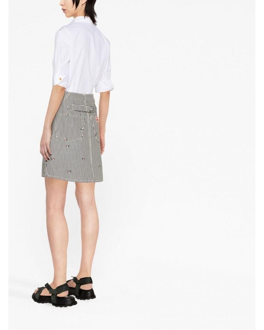 KENZO Blue Denim Blackwhiye Striped Print Skirt