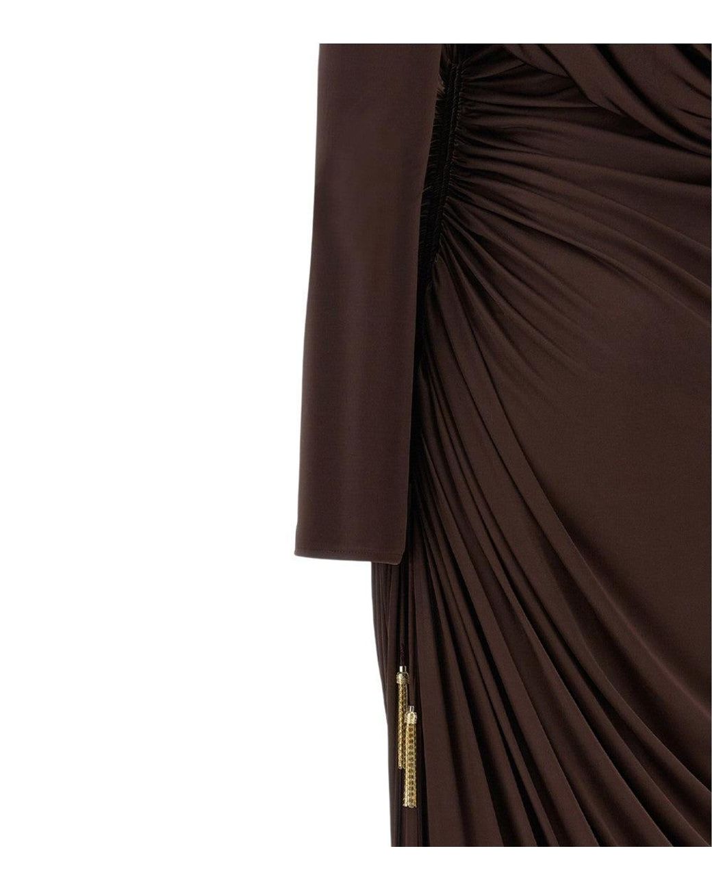 Balmain Brown Mock Collar Long Dress