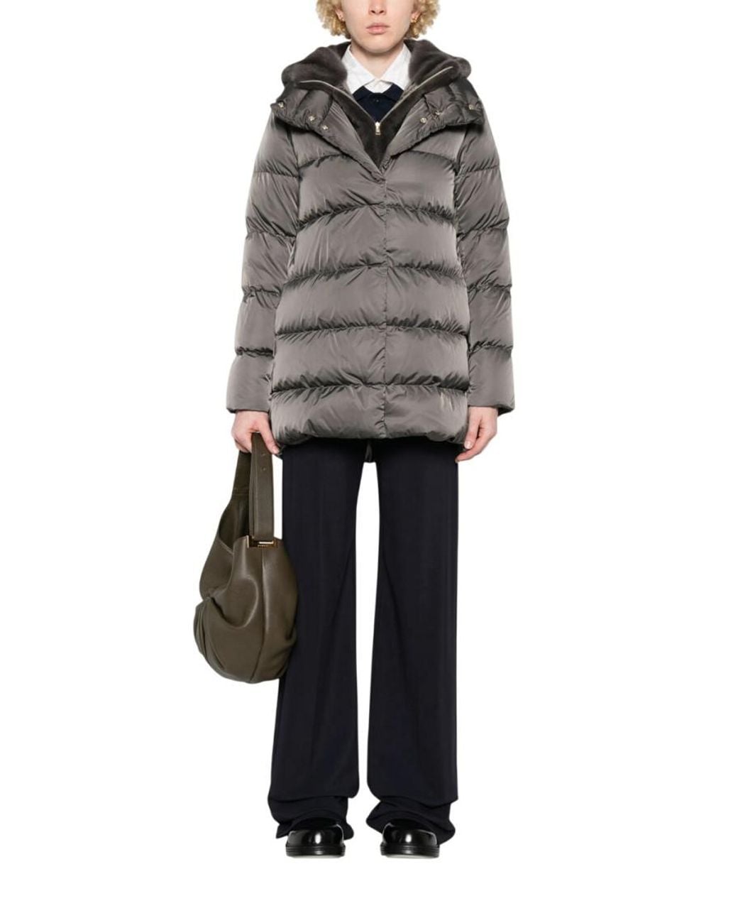 Herno Gray Quilted Hood Jacket