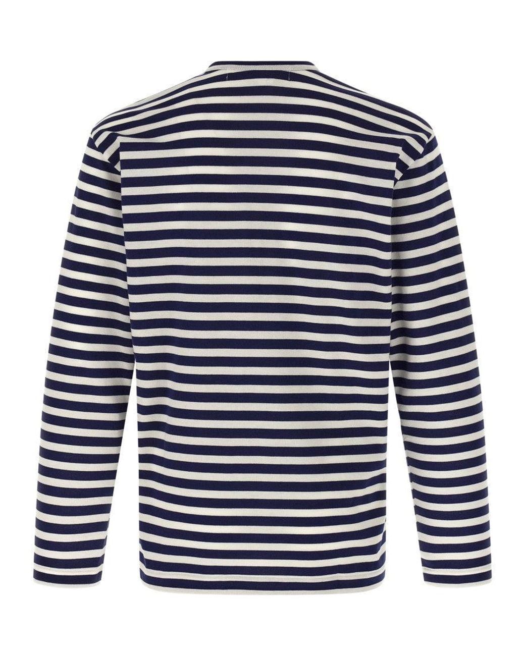 Comme des Garçons Blue Logo Patch Stripes T-Shirt