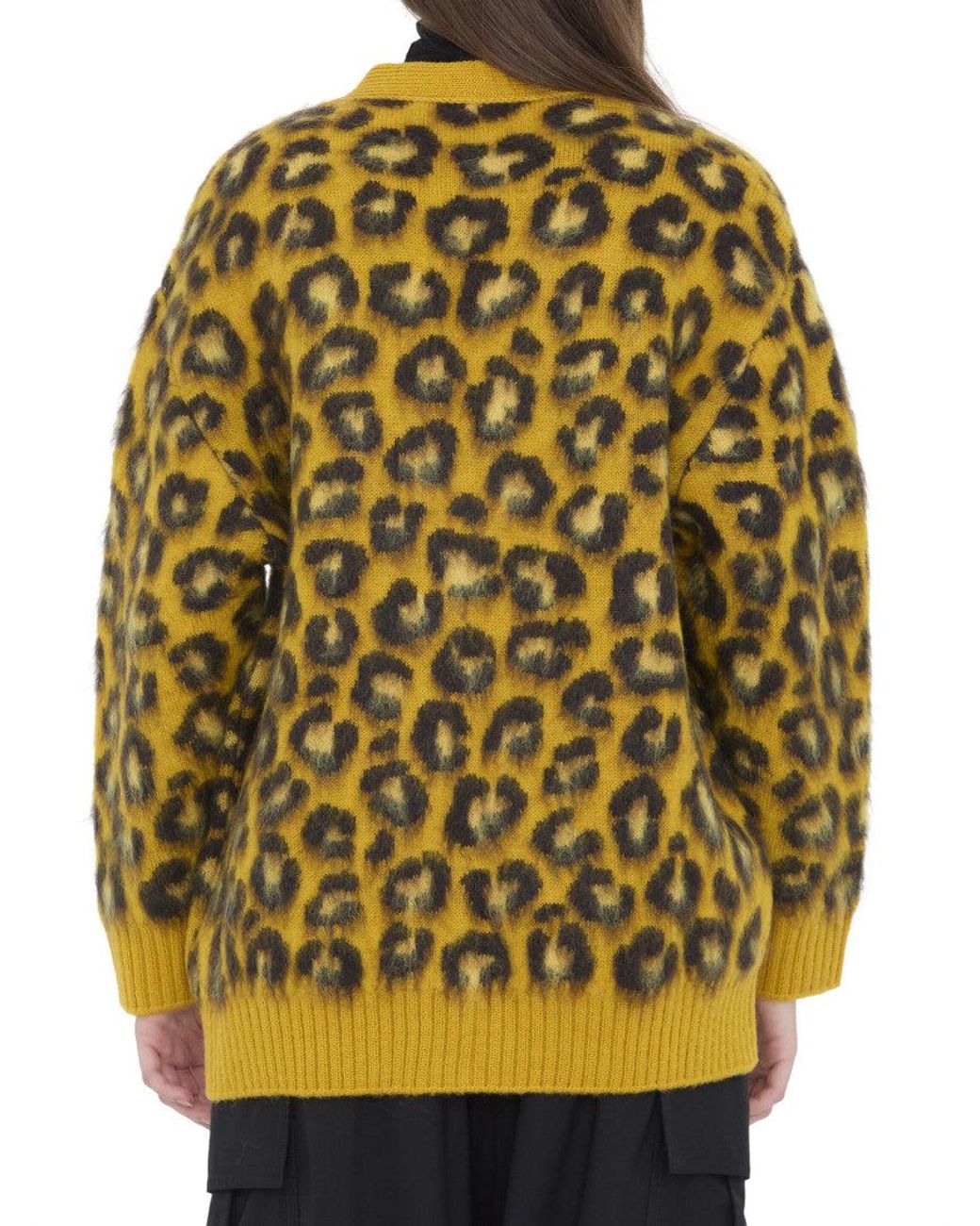 Bottega Veneta Yellow Animal Print V Neck Sweater