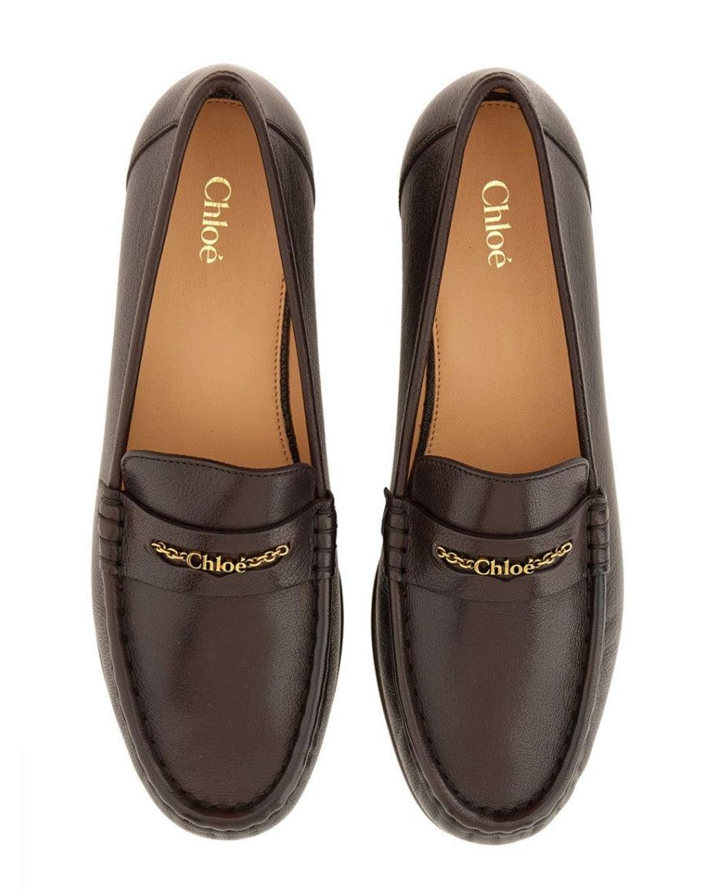 Chloé Brown Logo Leather Loafers