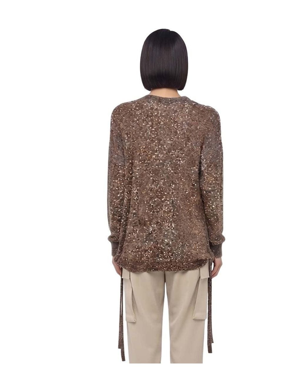 Stella McCartney Brown Embellished Crew Neck Sweater
