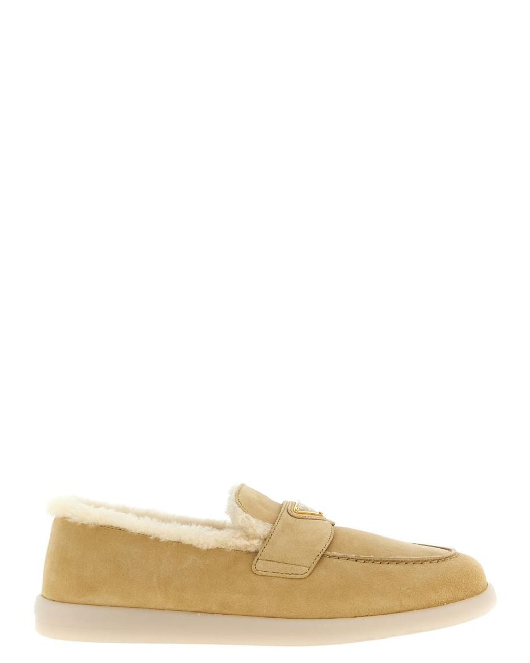 Prada Natural Logo Triangle Loafers