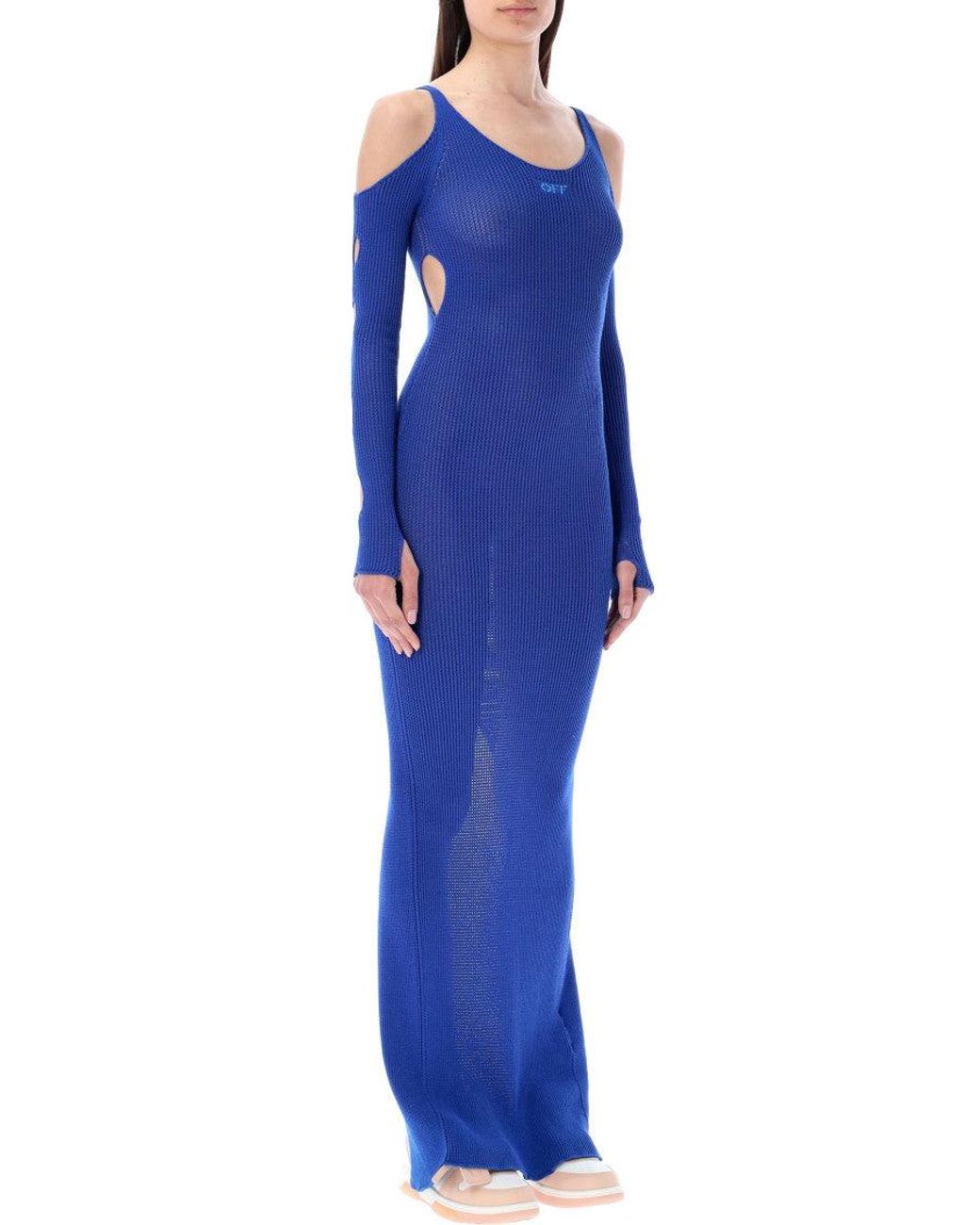 Off-White c/o Virgil Abloh Blue Cut-Out Net Long Dress