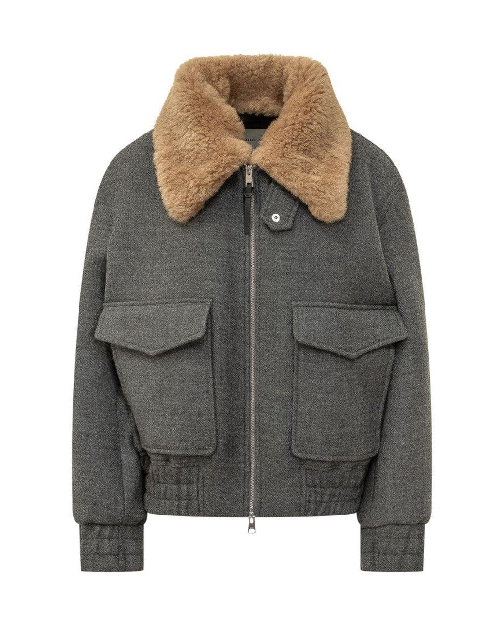 AMI Gray Zipped Jacket With Structured Collar for men