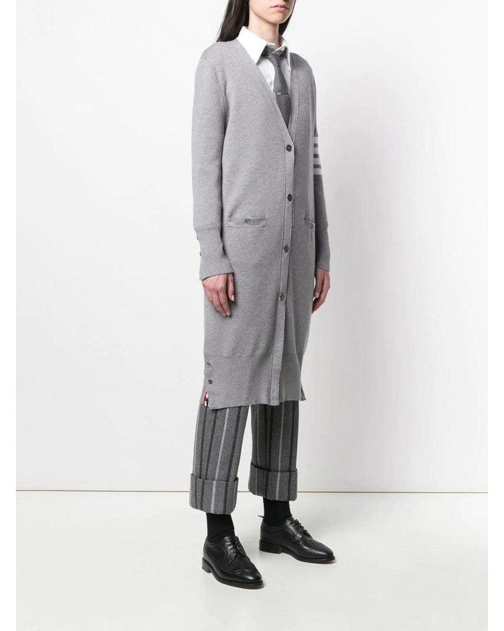Thom Browne Gray Light Long V-Neck Cardigan