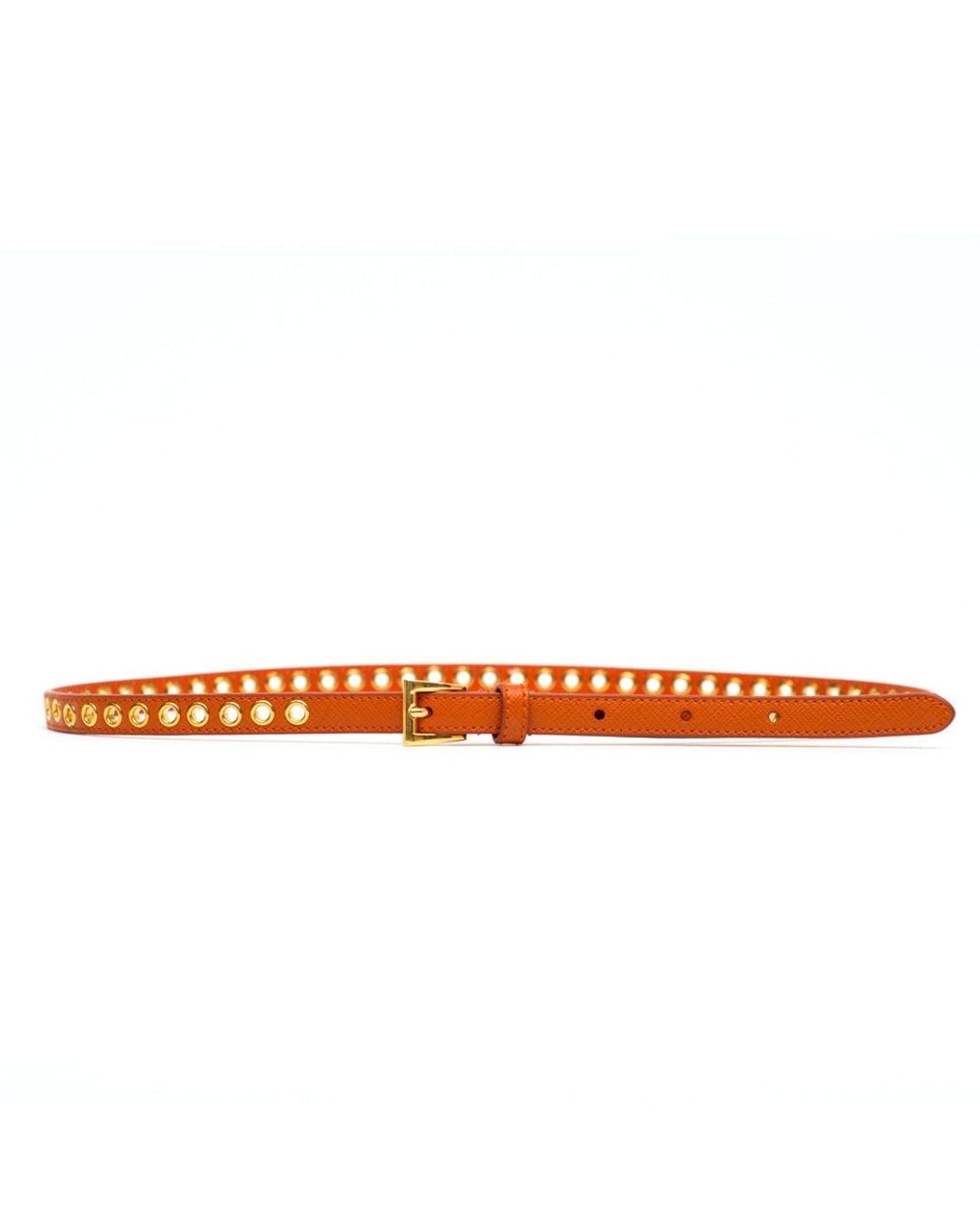 Prada Orange Skinny Eyelet Embellished Belt