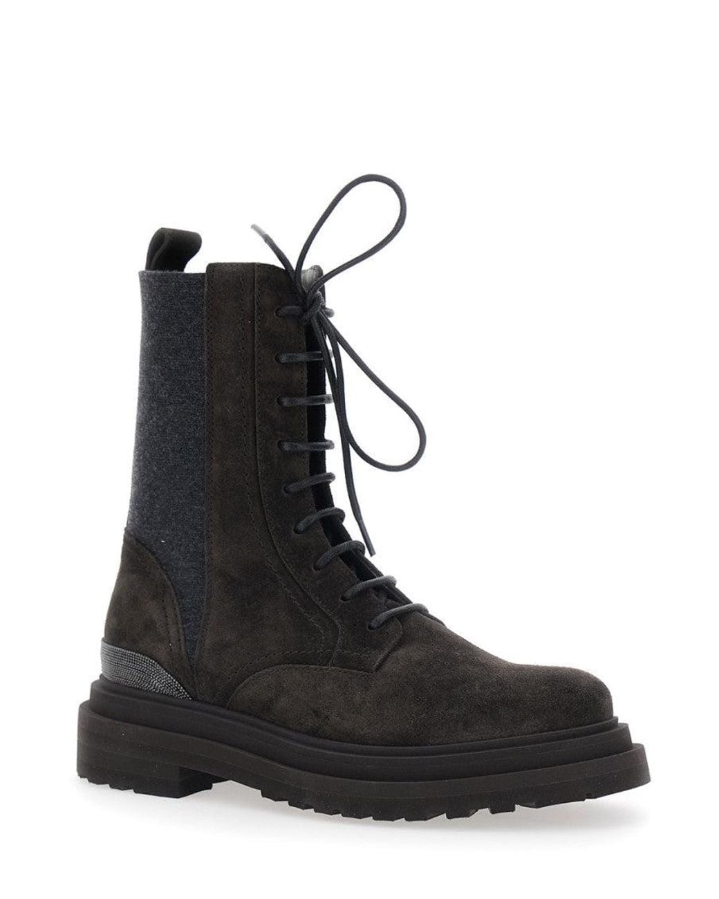 Brunello Cucinelli Black Lace-Up Ankle Boots