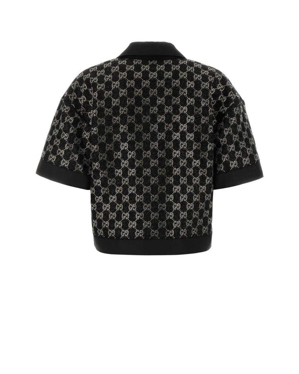 Gucci Black Logo Shirt Collar Top