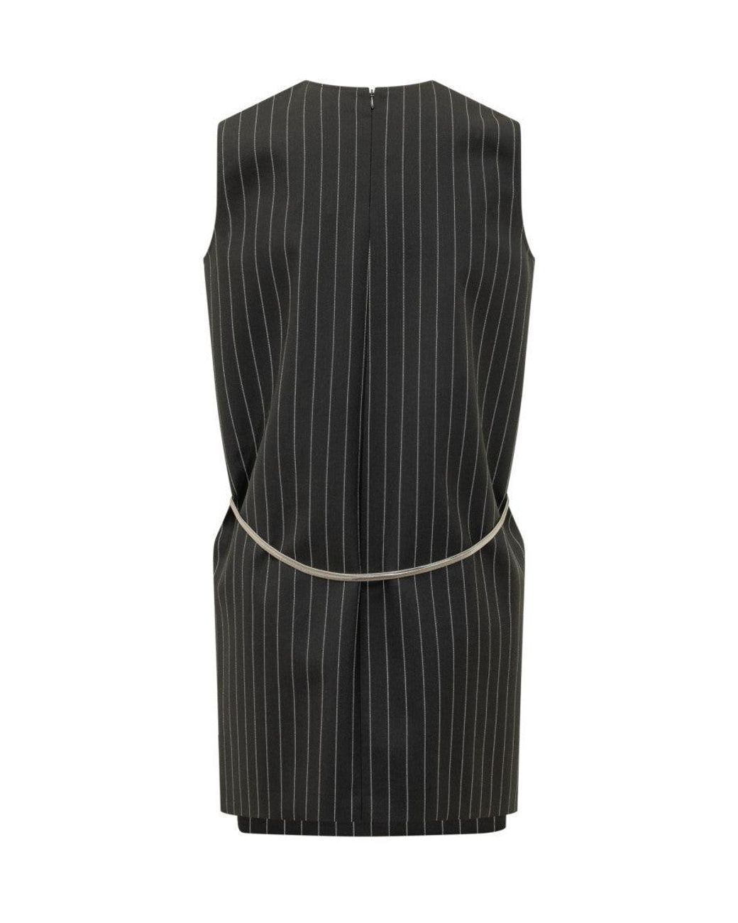 Sportmax Black Stripes Round Neck Mini Dress