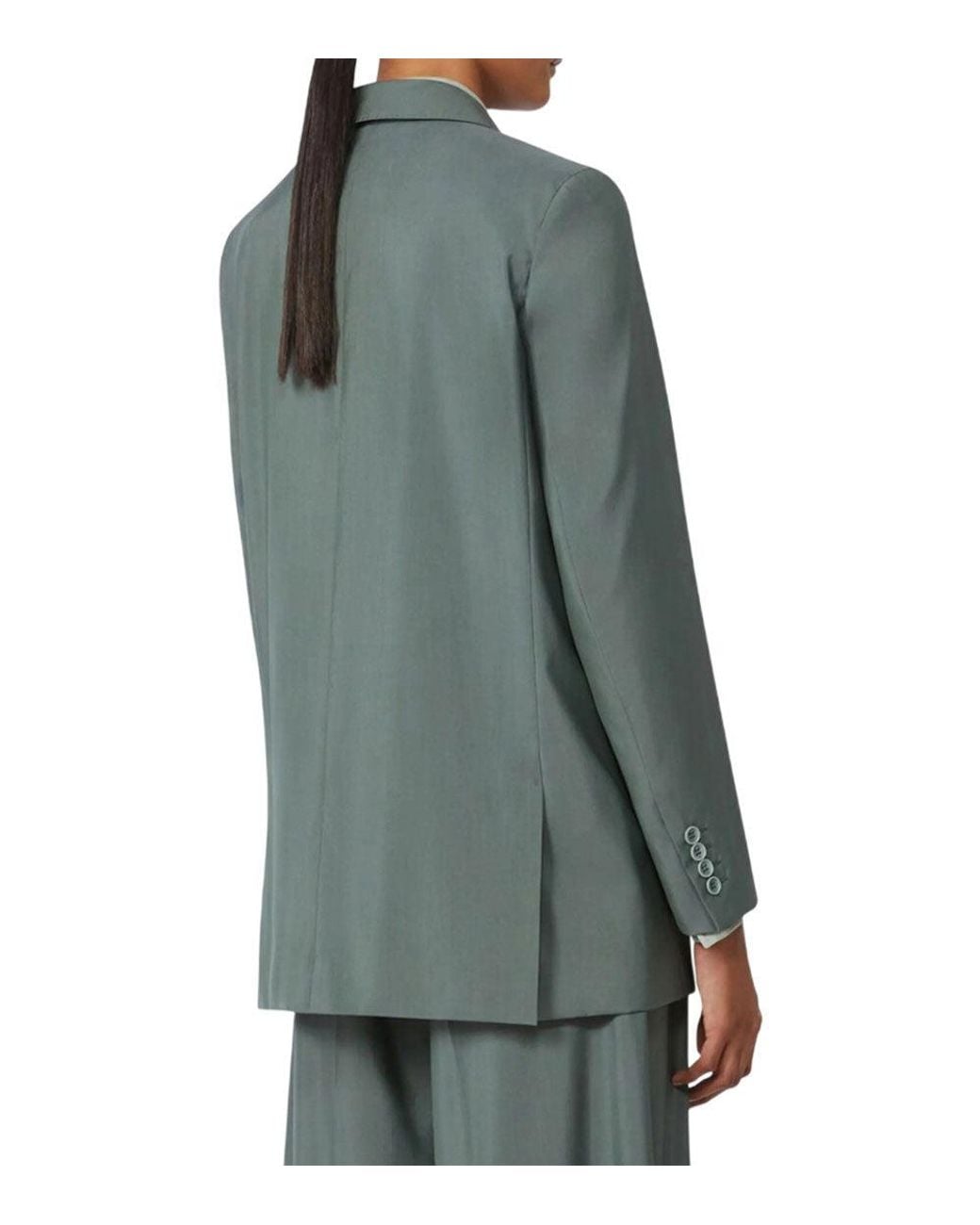Max Mara Green Solid Notched Lapel Blazer