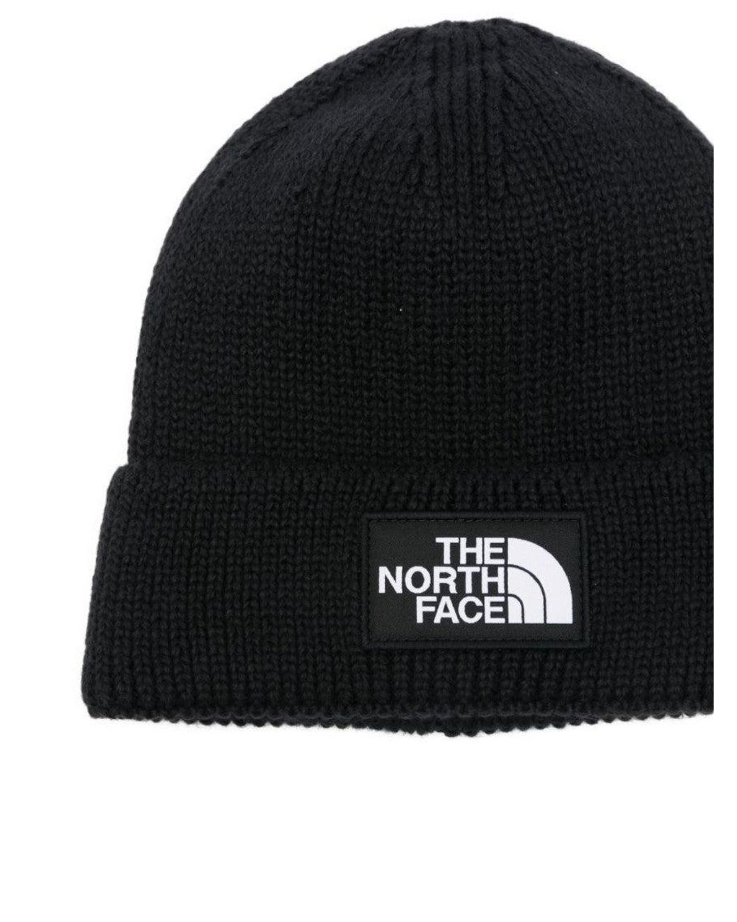 The North Face Black Logo Box Cuffed Beanie Hat