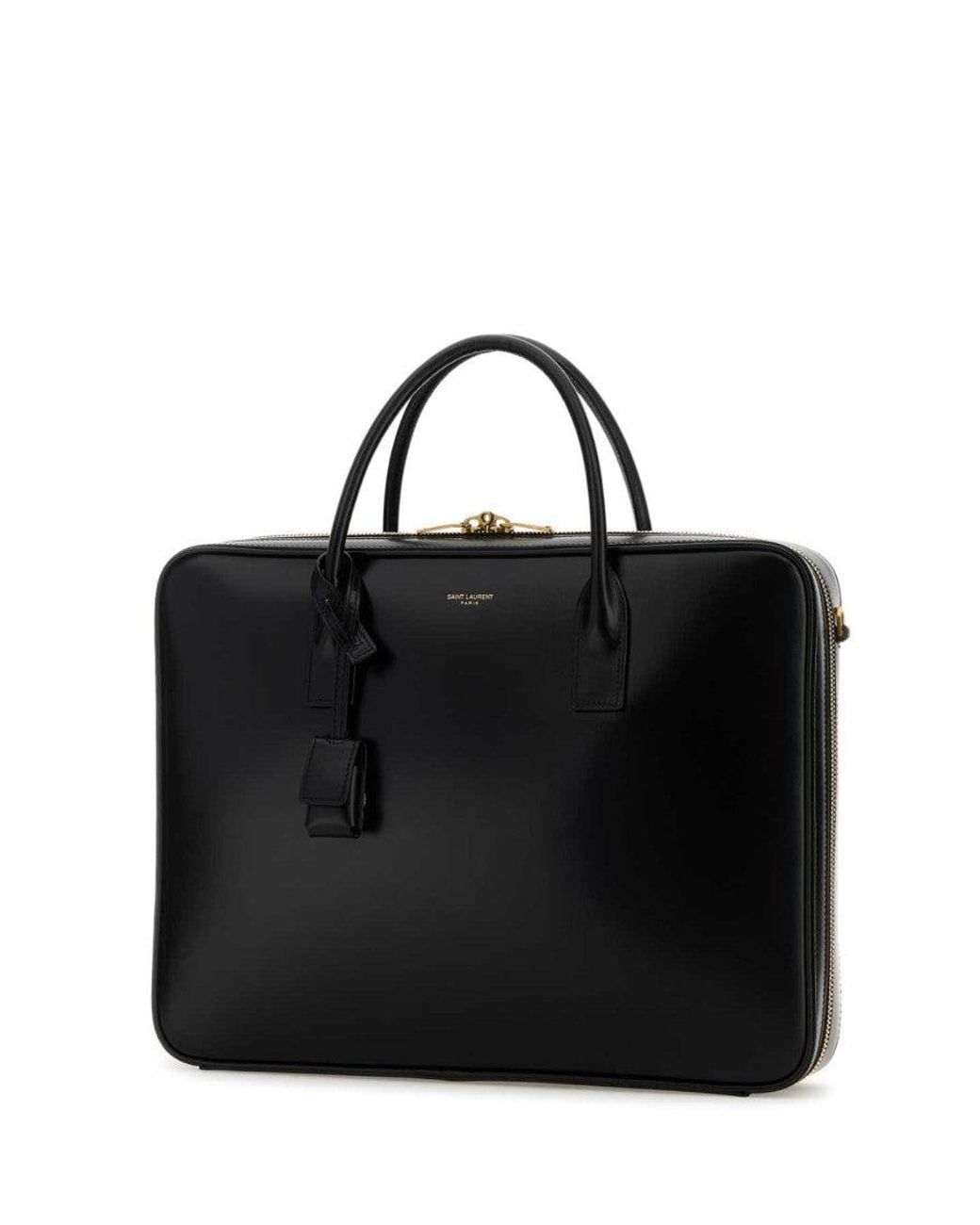 Saint Laurent Black Large Leather Briefcase, 37Cm Width 27Cm Height 7Cm Depth With 10Cm Handle And 52Cm Shoulder Strap for men