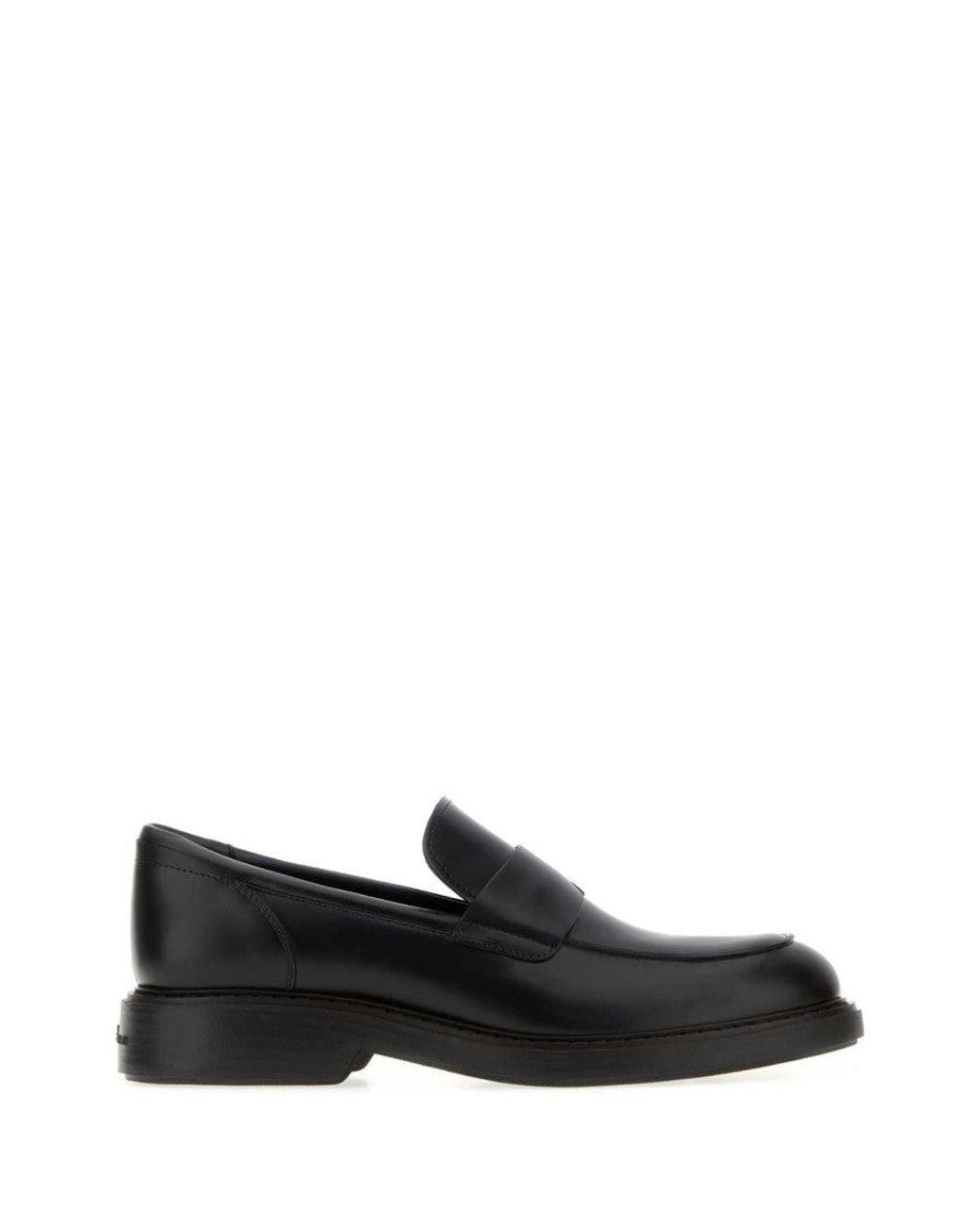 Hogan Black Leather Loafers for men