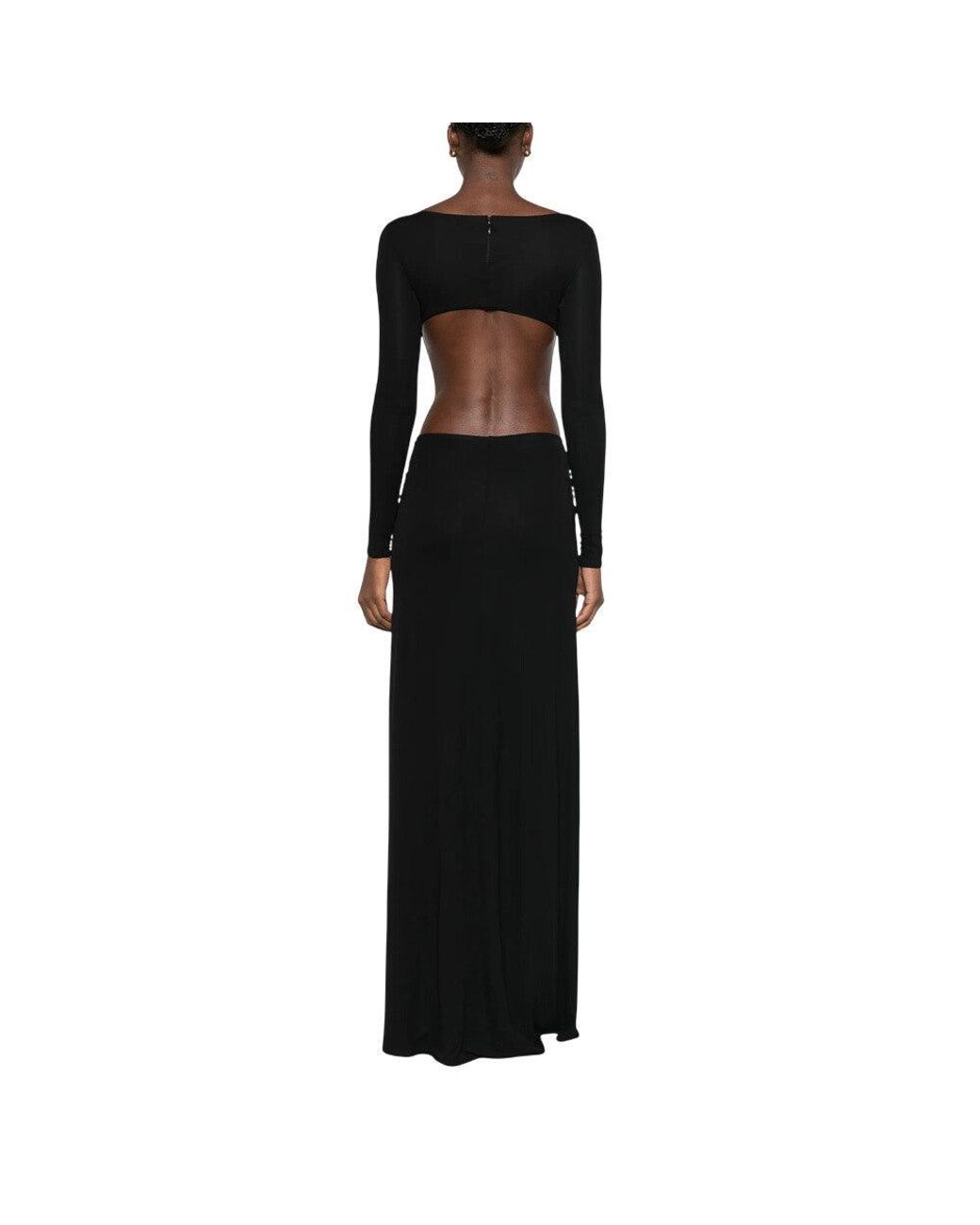 Elisabetta Franchi Black Boat Neck Maxi Dress