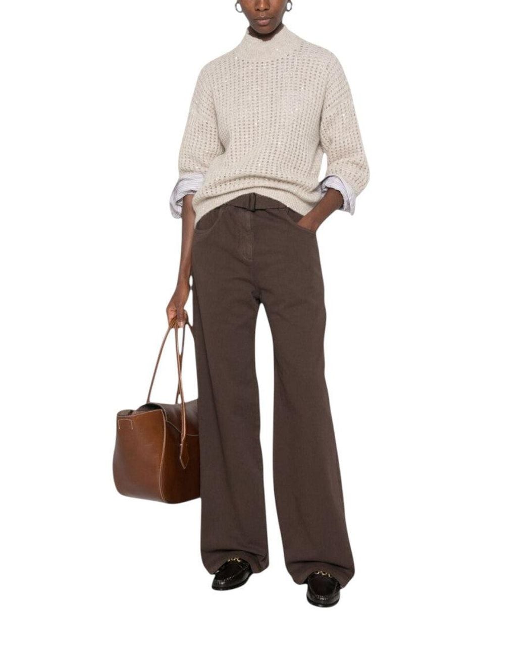 Peserico White Knitted Crew Neck Sweater