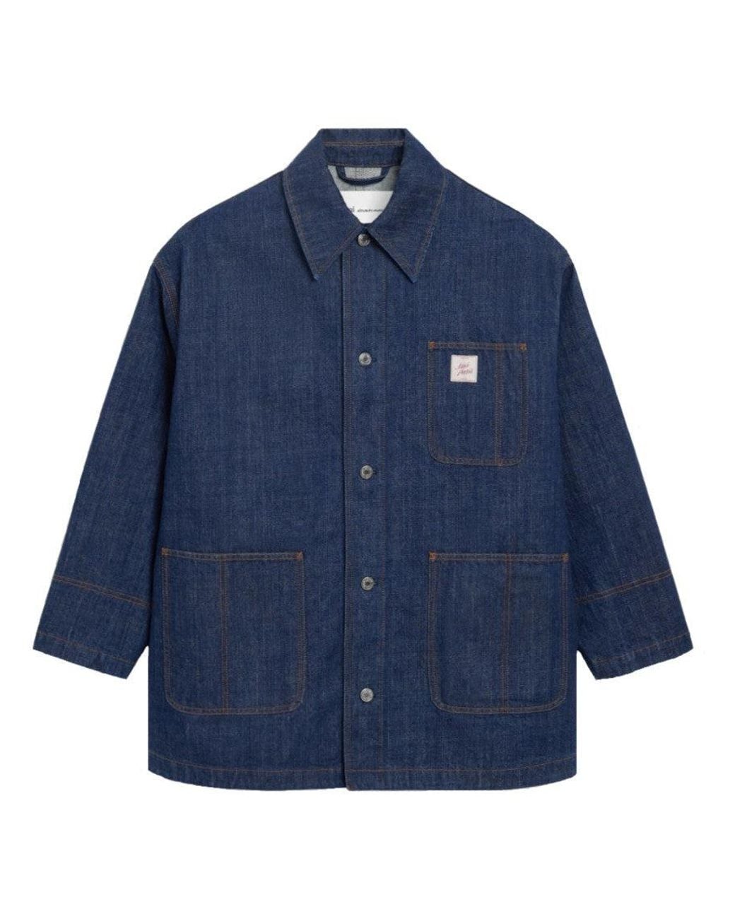 AMI Blue Solid Shirt Collar Jacket