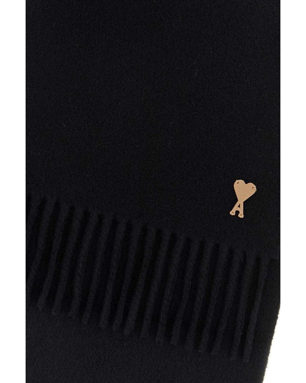 AMI Black Fringed Scarf for men