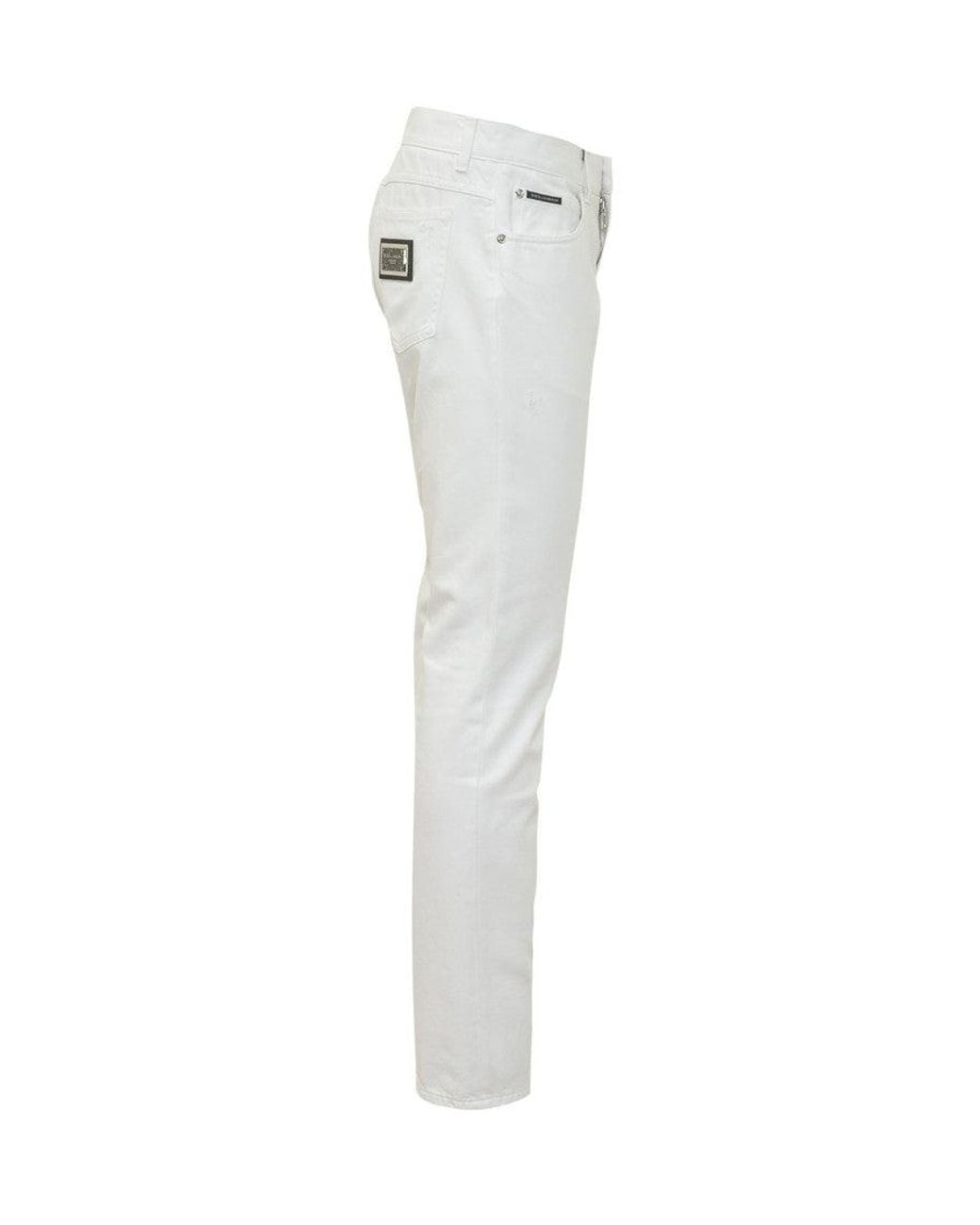 Dolce & Gabbana White Flat Front Trousers for men