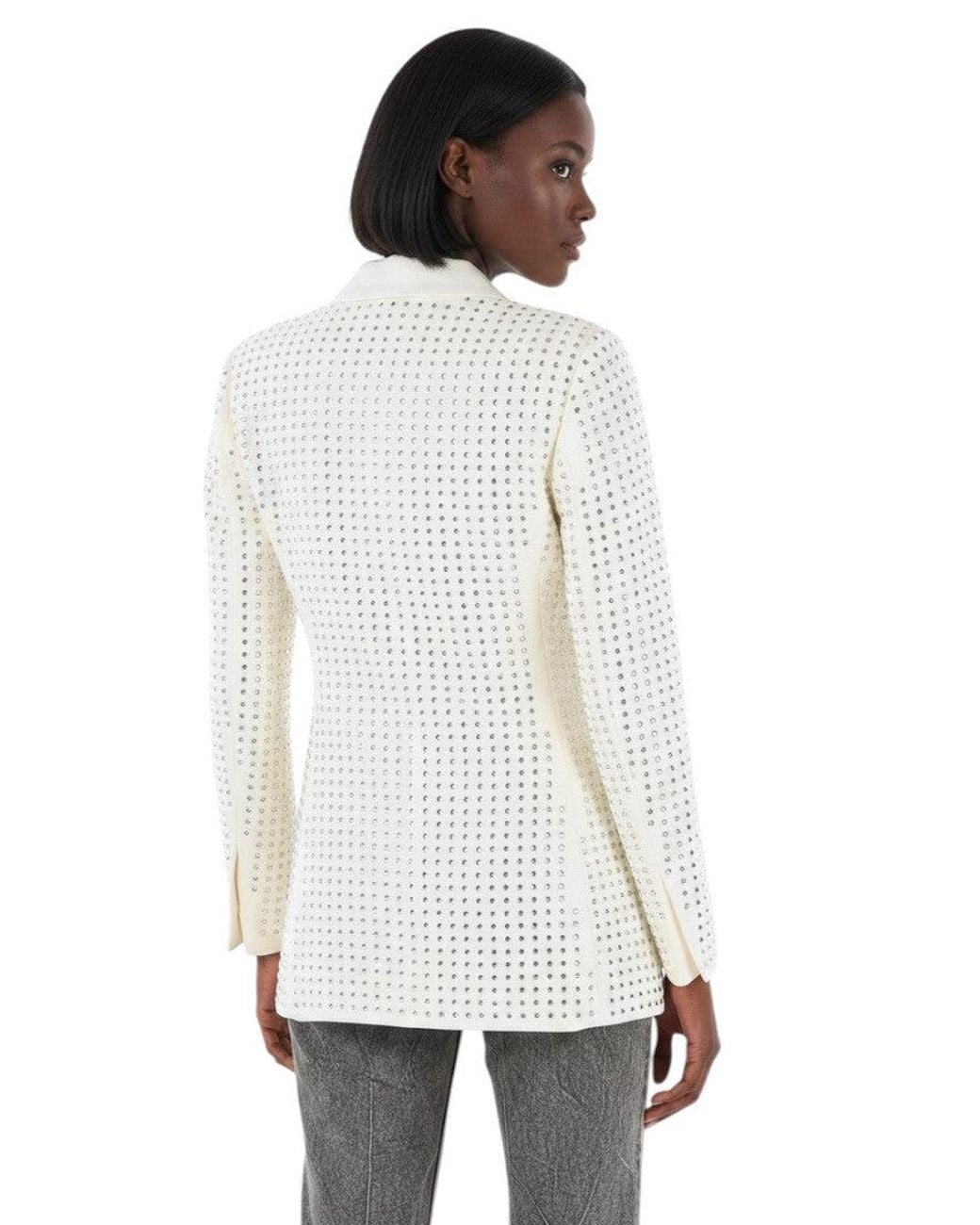 Philipp Plein White Embellished Notched Lapel Blazer