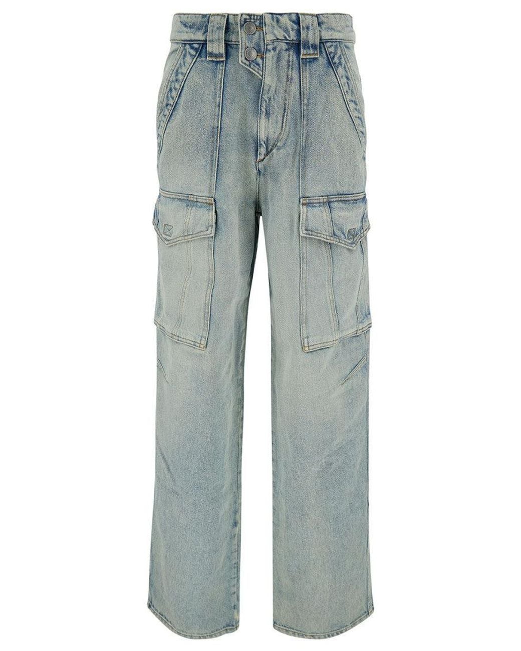 Isabel Marant Blue 'Heilani' Light Cargo Jeans With Logo Patch