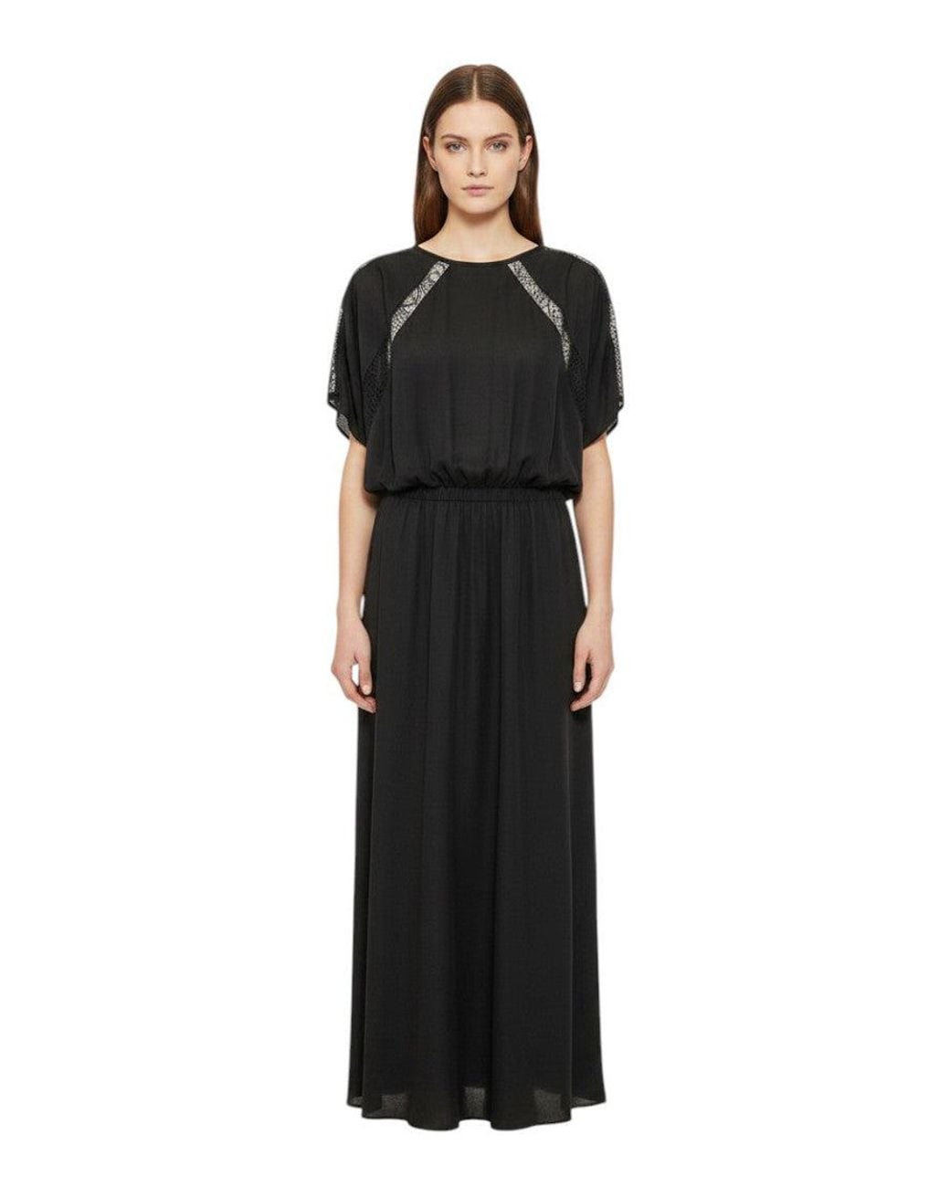 Pinko Black Embellished Round Neck Maxi Dress