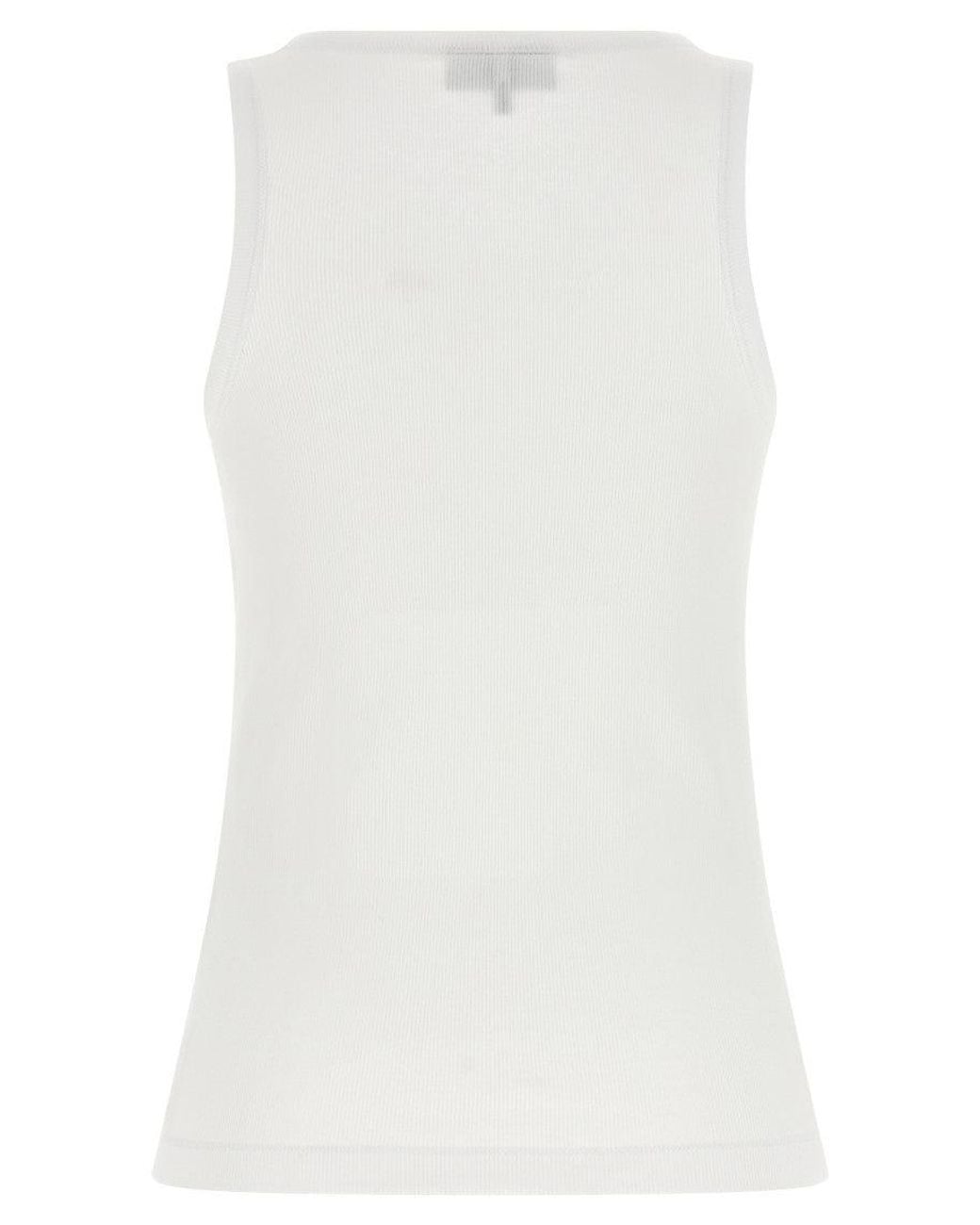 Ganni White Logo Round Neck Top