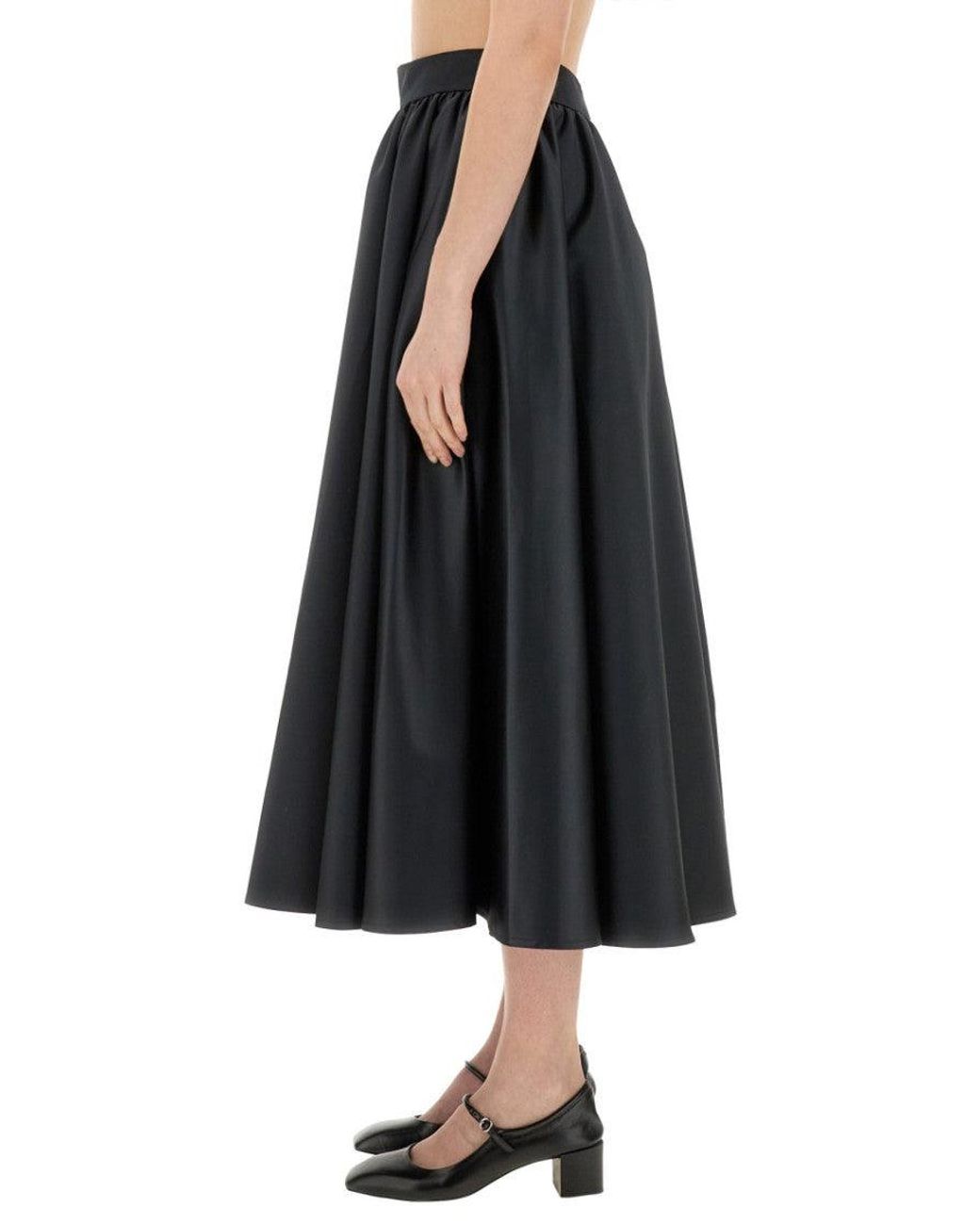 Patou Black Solid Midi Skirt