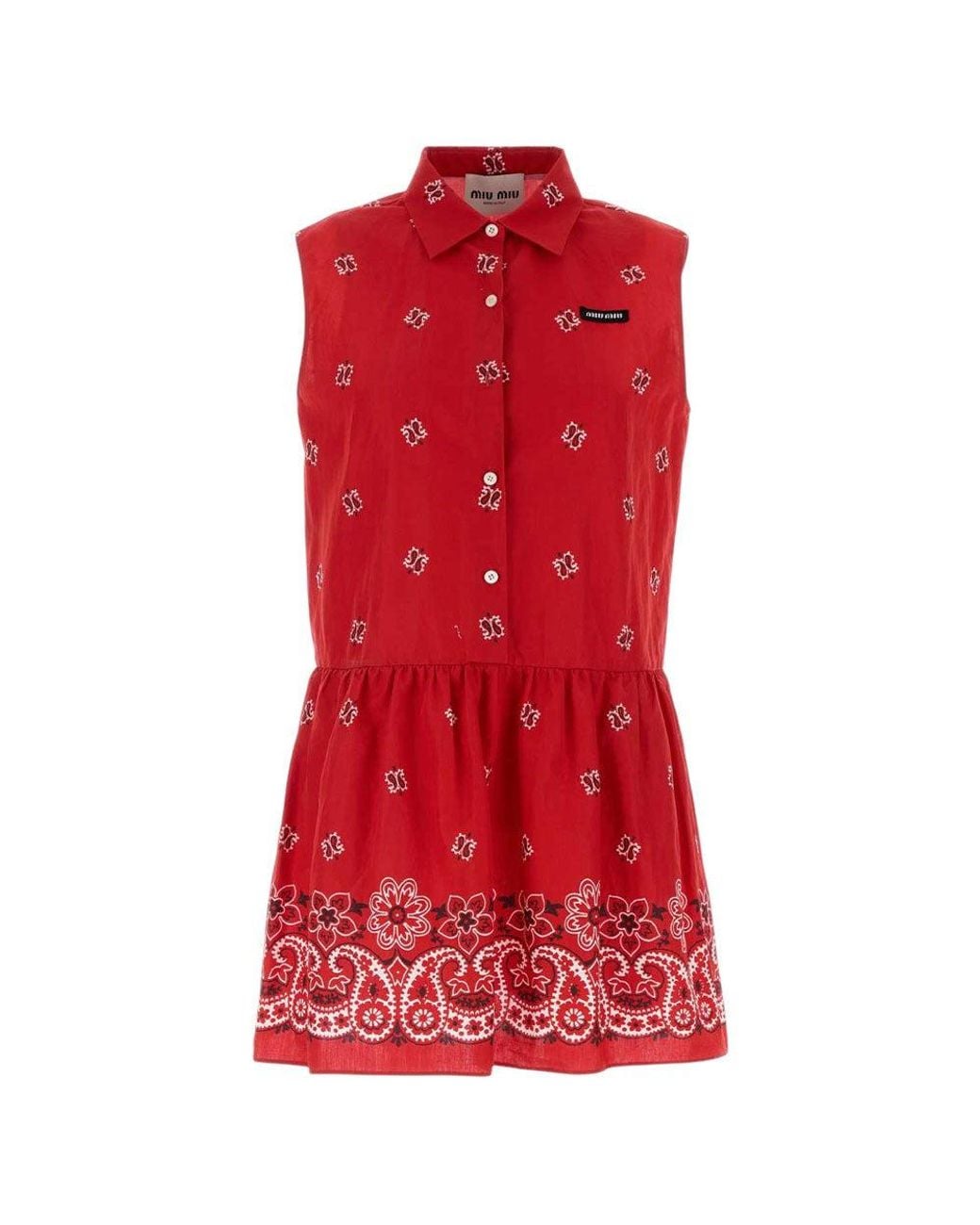 Miu Miu Red Shirt Collar Mini Dress