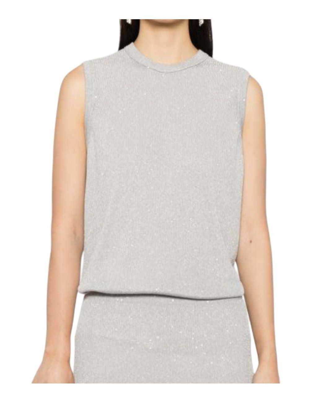 Tom Ford Gray Embellished Crew Neck Top