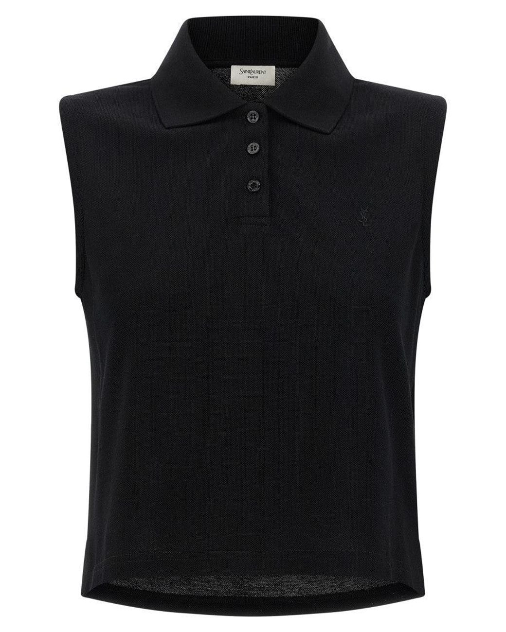 Saint Laurent Black Cassandre Embroidered Polo Shirt