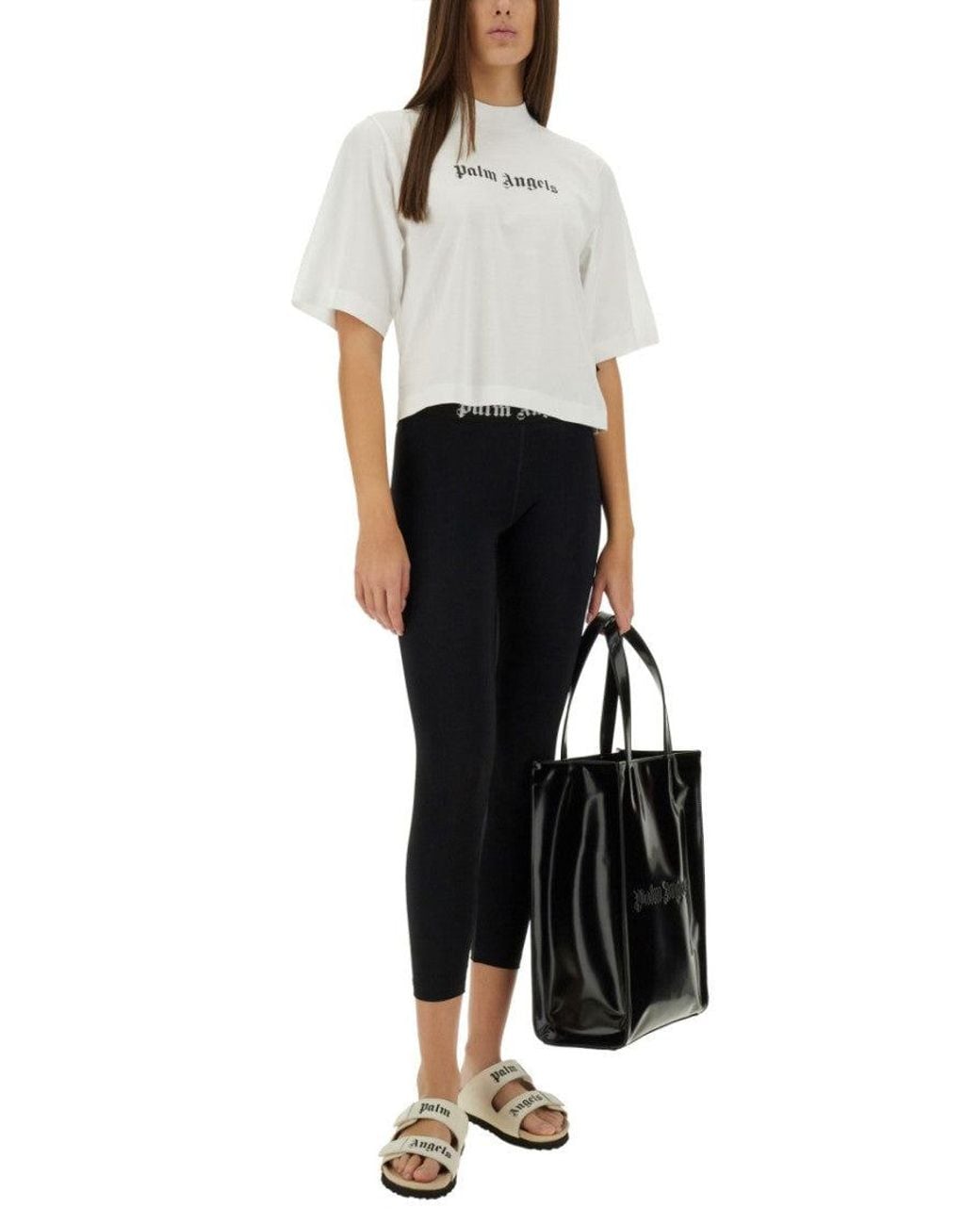 Palm Angels White Logo Mock Collar T-Shirt