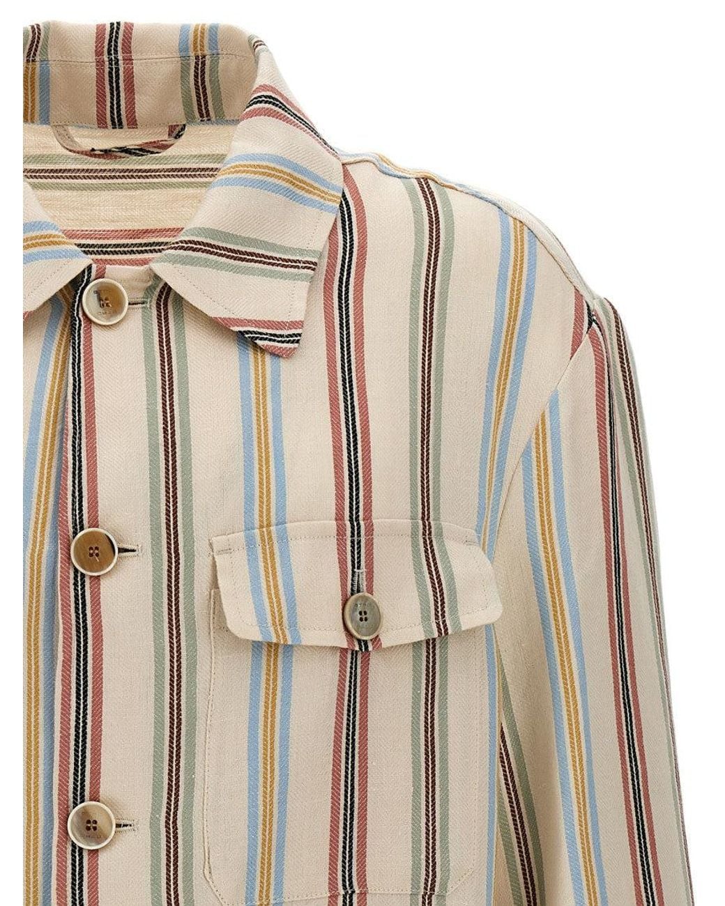 Etro Brown Striped Linen Overshirt for men