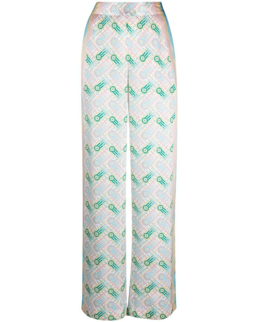 Casablanca Green Multi Color Printed Wide Leg Pant