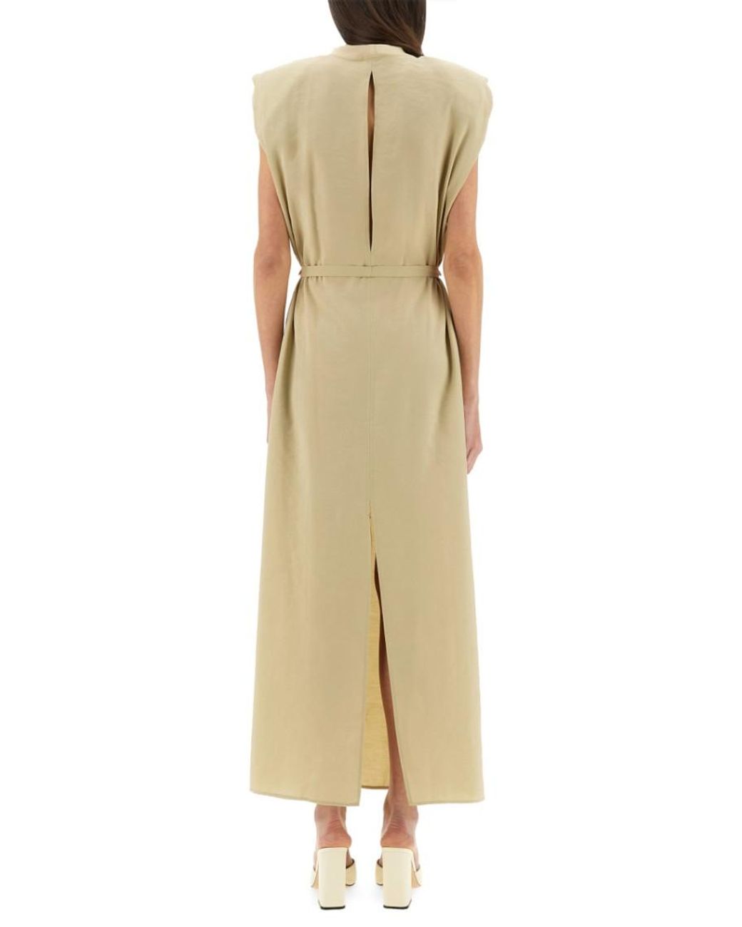 Alysi Metallic Solid Round Neck Maxi Dress