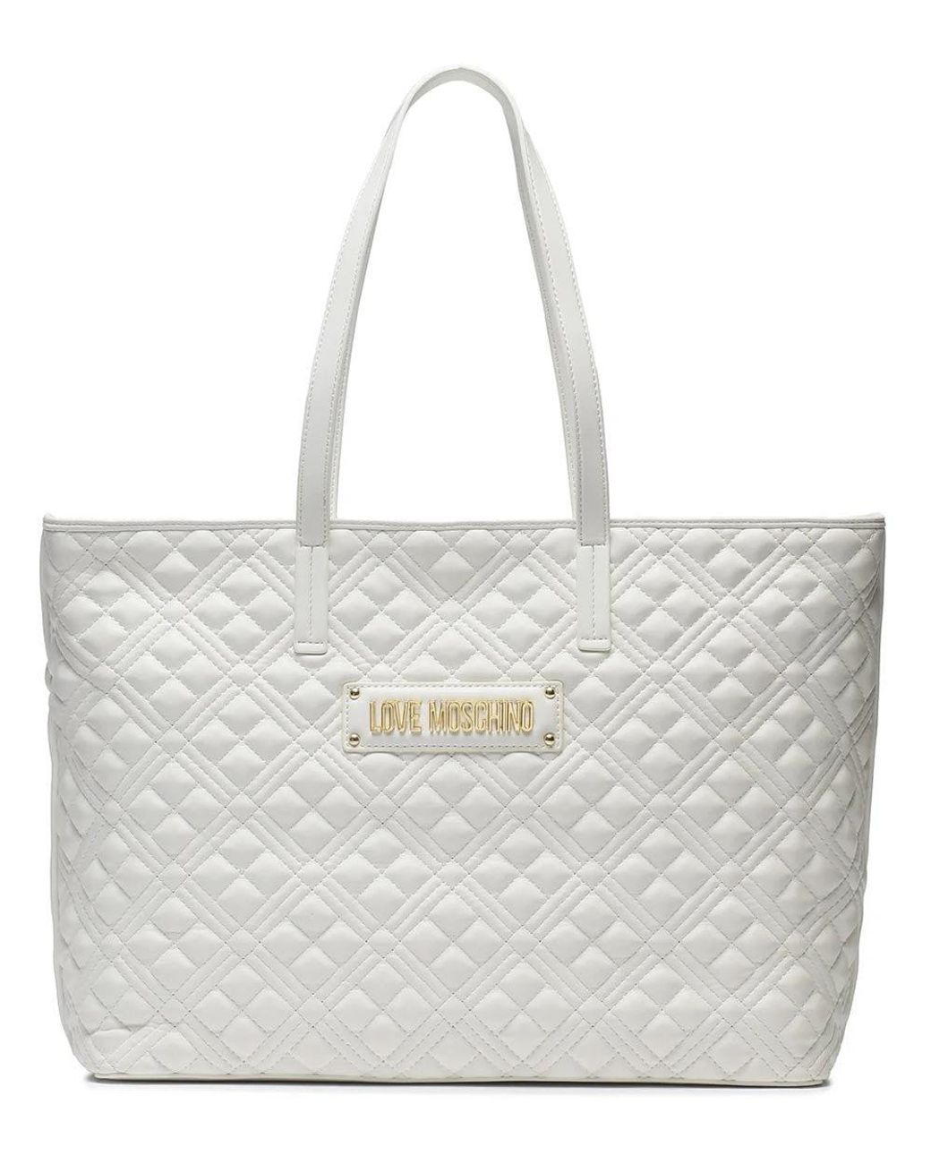Love Moschino White Quilted Top Zip Large Tote