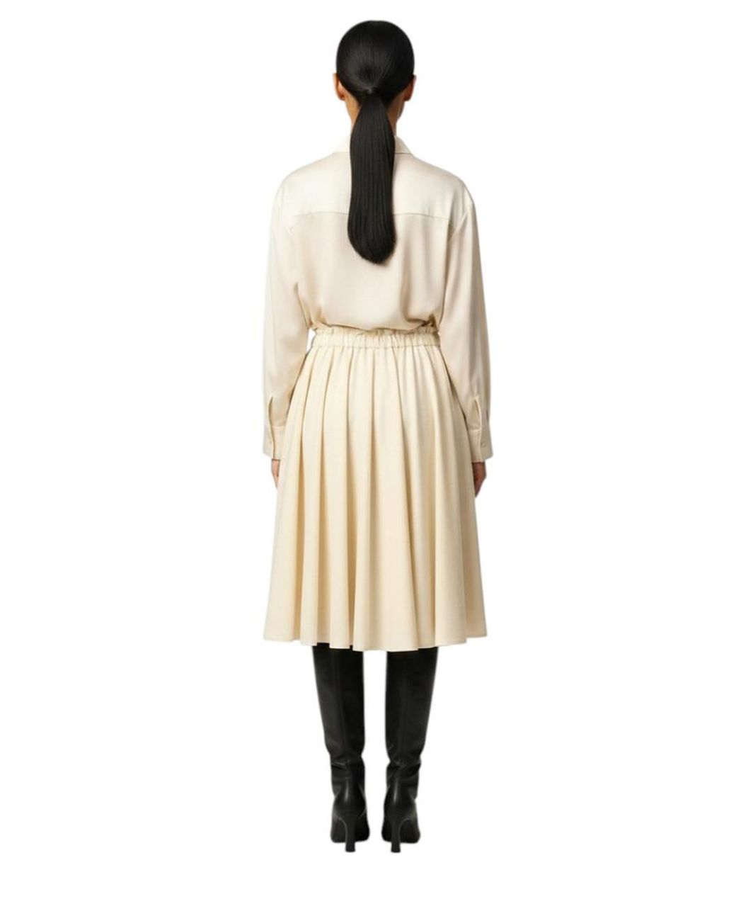 AMI Natural Pleated Midi Skirt