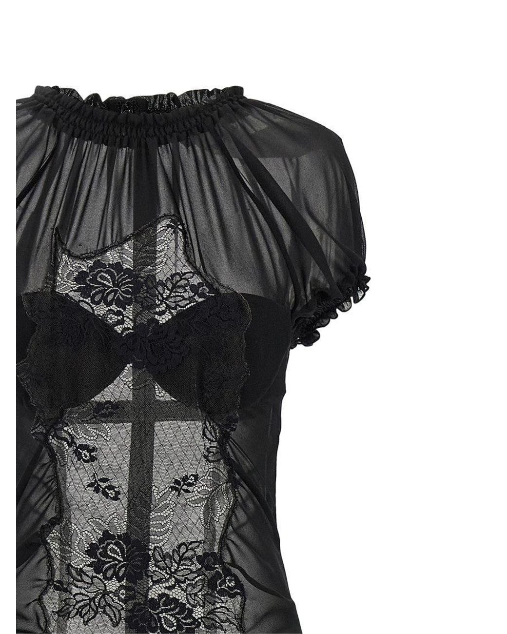 The Attico Black Mock Collar Lace Maxi Dress