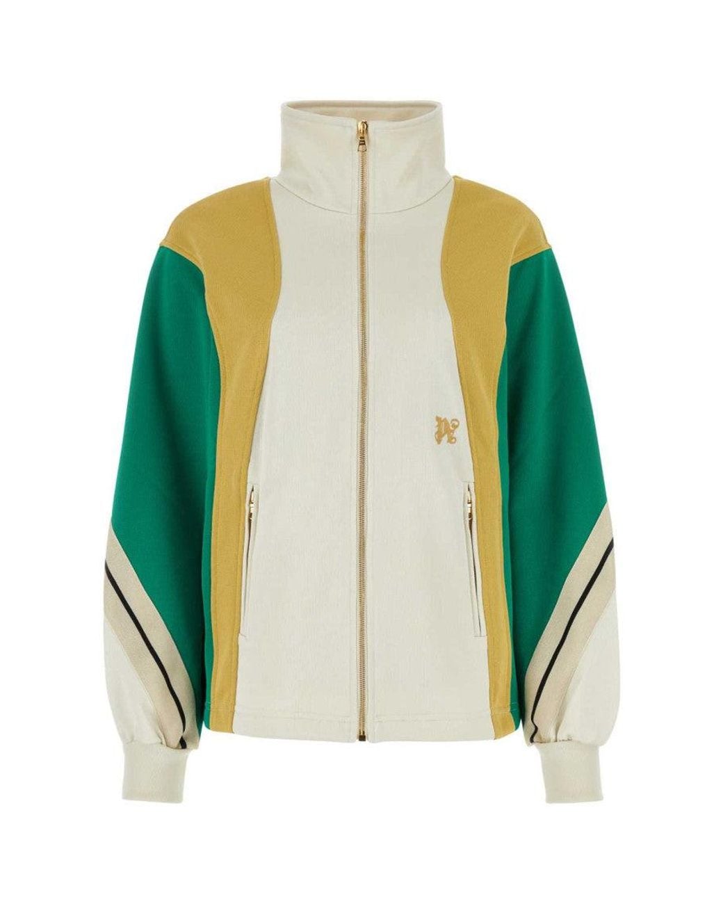Palm Angels Green Color Block Zip Sweatshirt