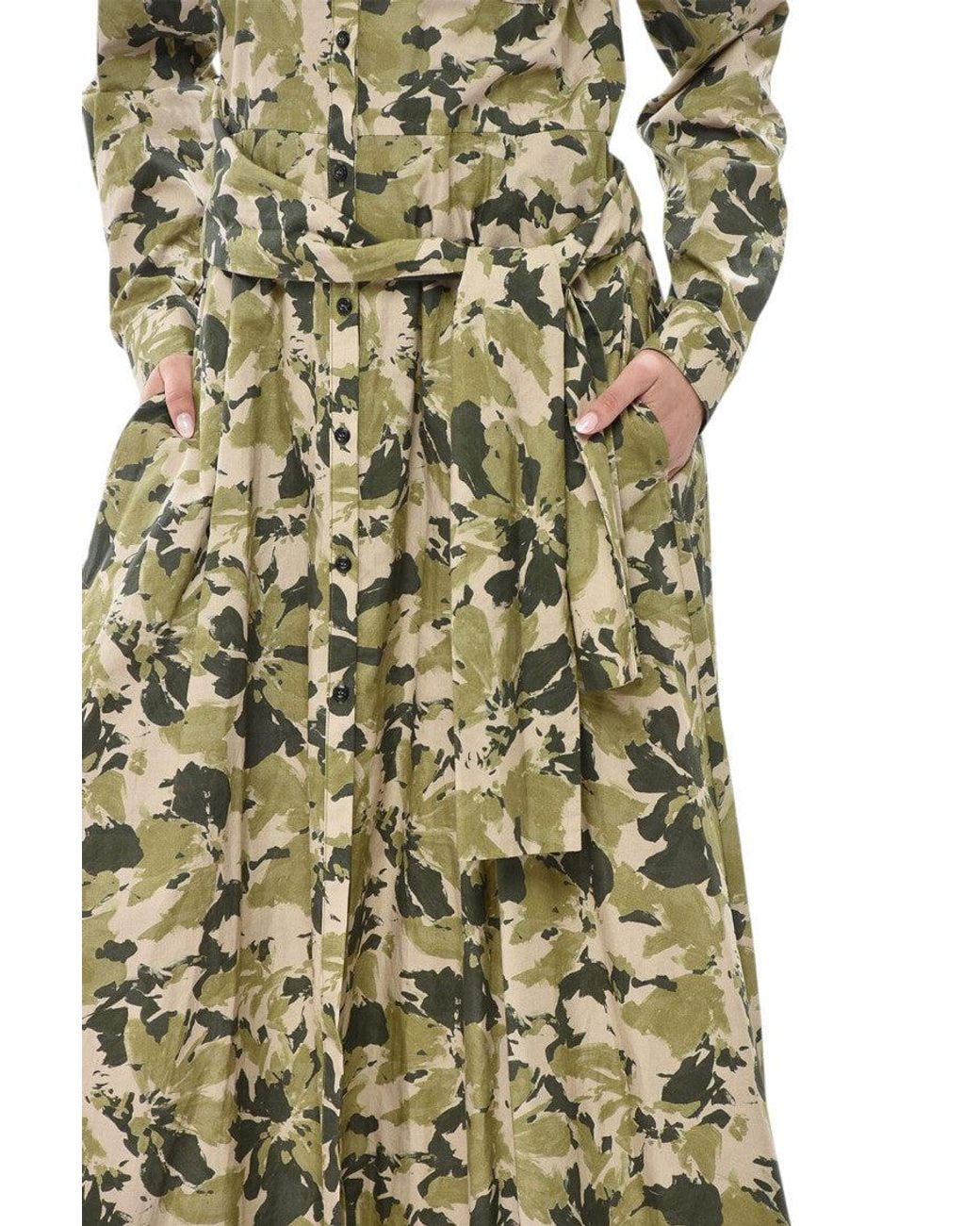 Woolrich White Floral Shirt Collar Maxi Dress