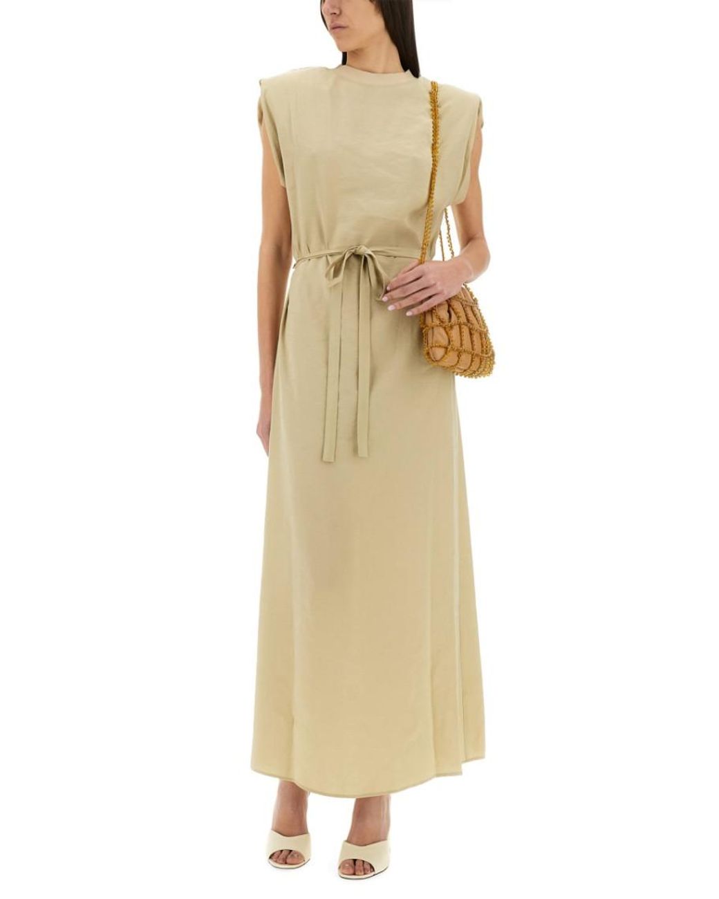 Alysi Metallic Solid Round Neck Maxi Dress