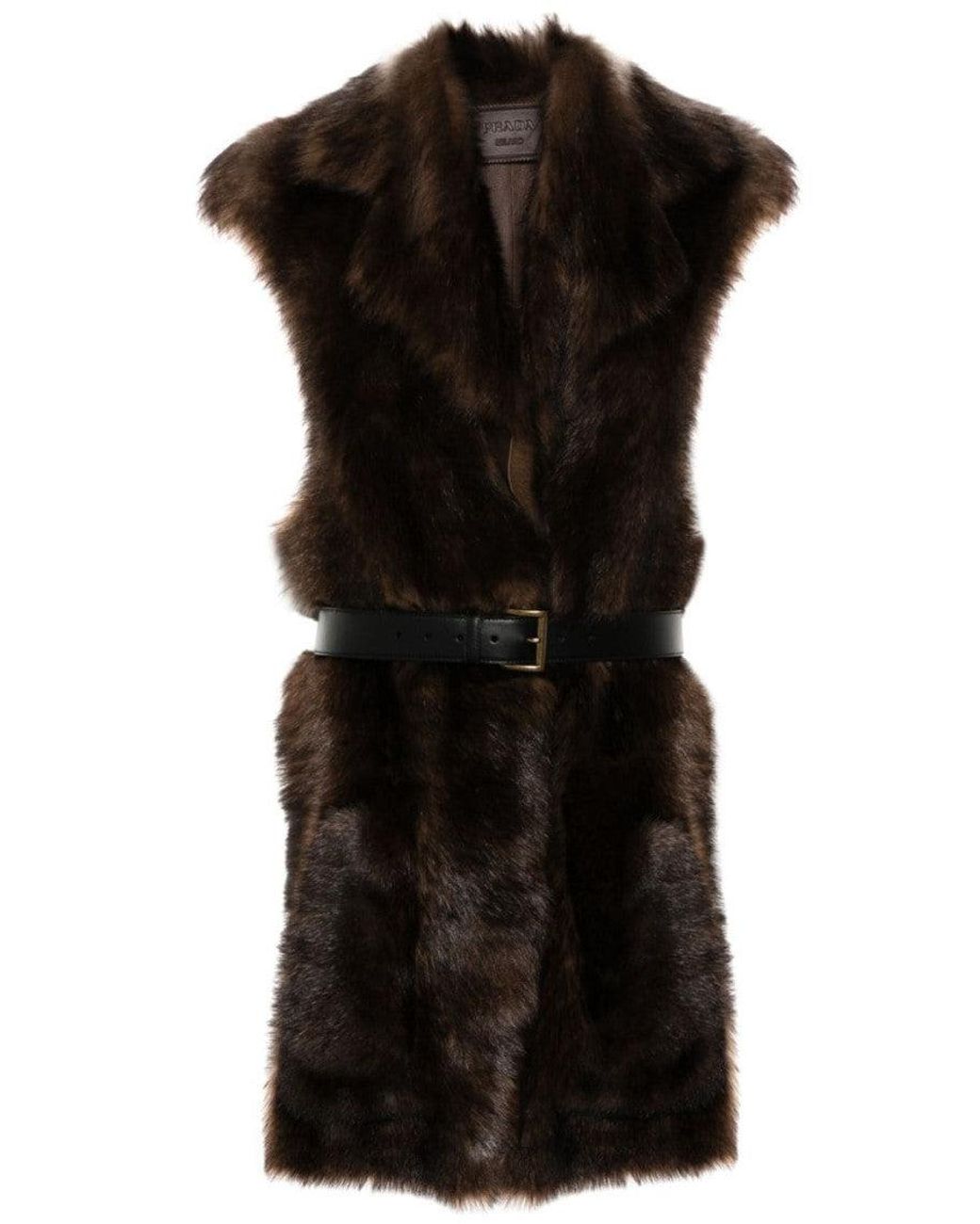 Prada Black Fur Sleeveless Trench Coat