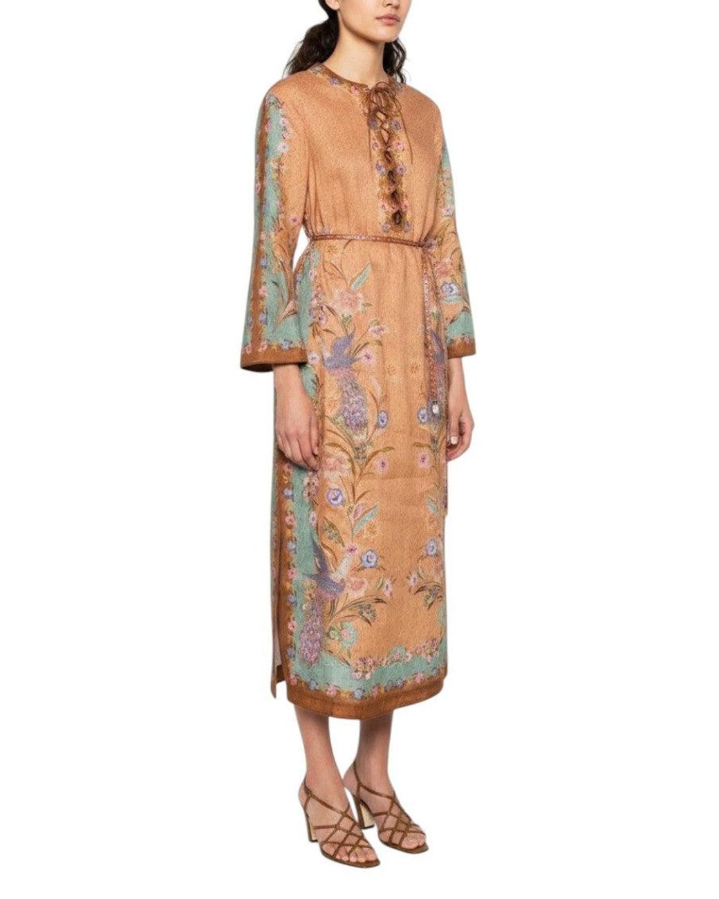Zimmermann White Floral Round Neck Midi Dress