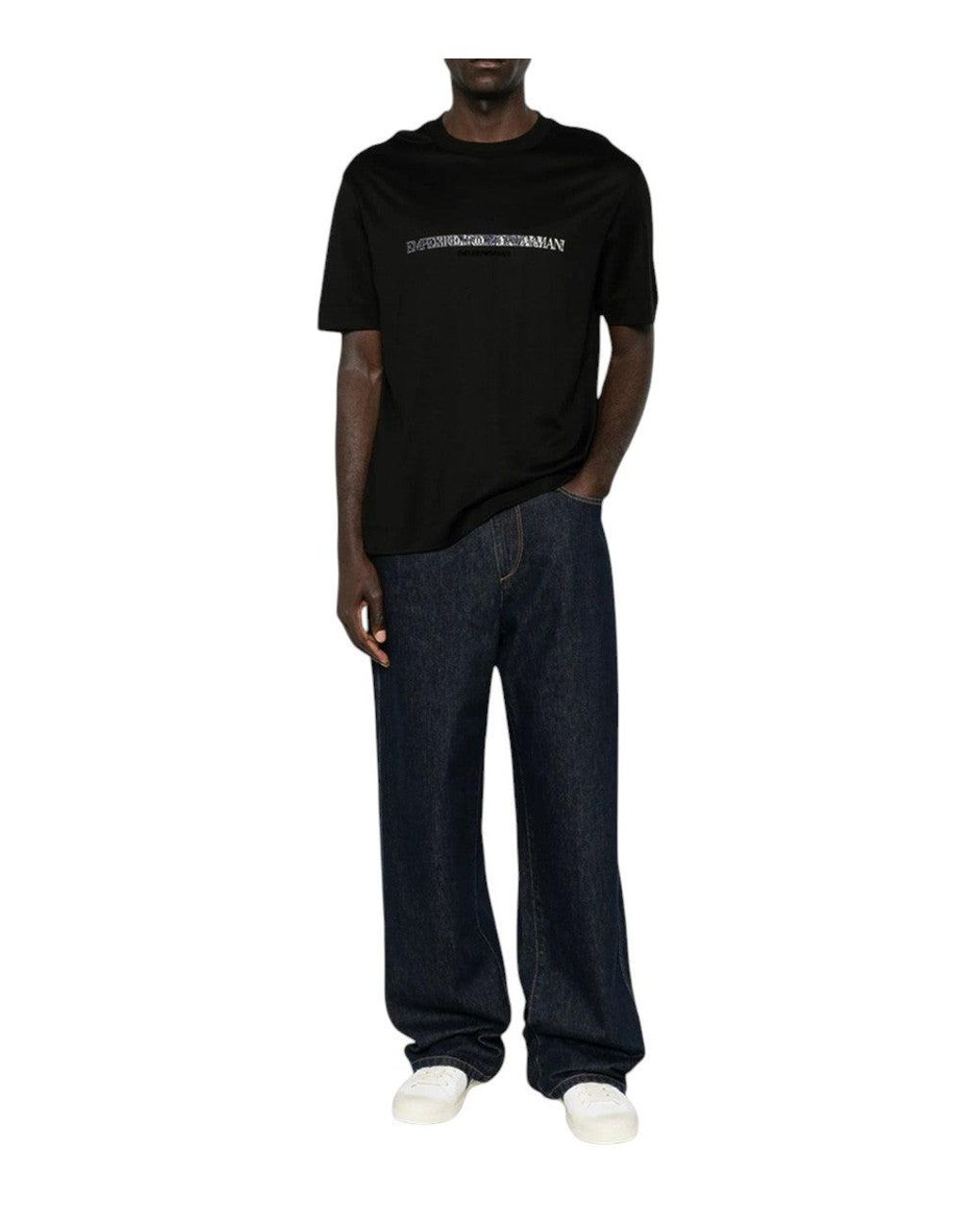 Emporio Armani Black Logo Crew Neck T-Shirt for men