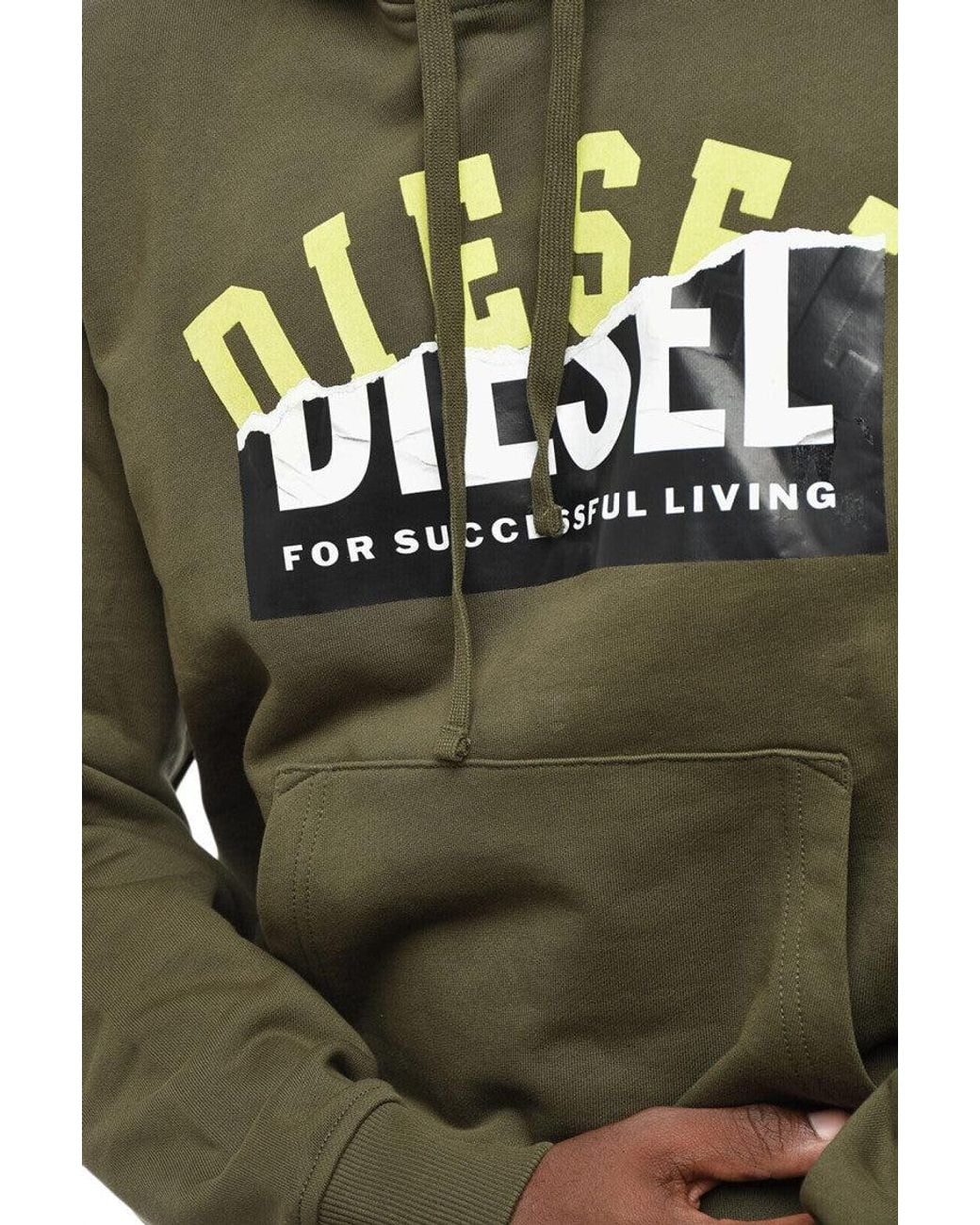 DIESEL Green Graphic Logo Hoodie for men