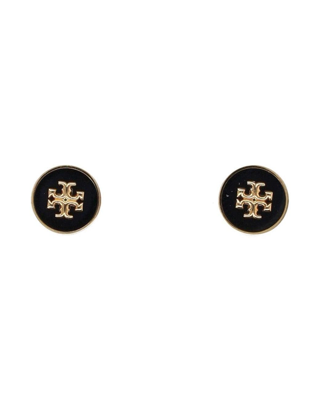 Tory Burch Black Golden Logo Stud Earrings