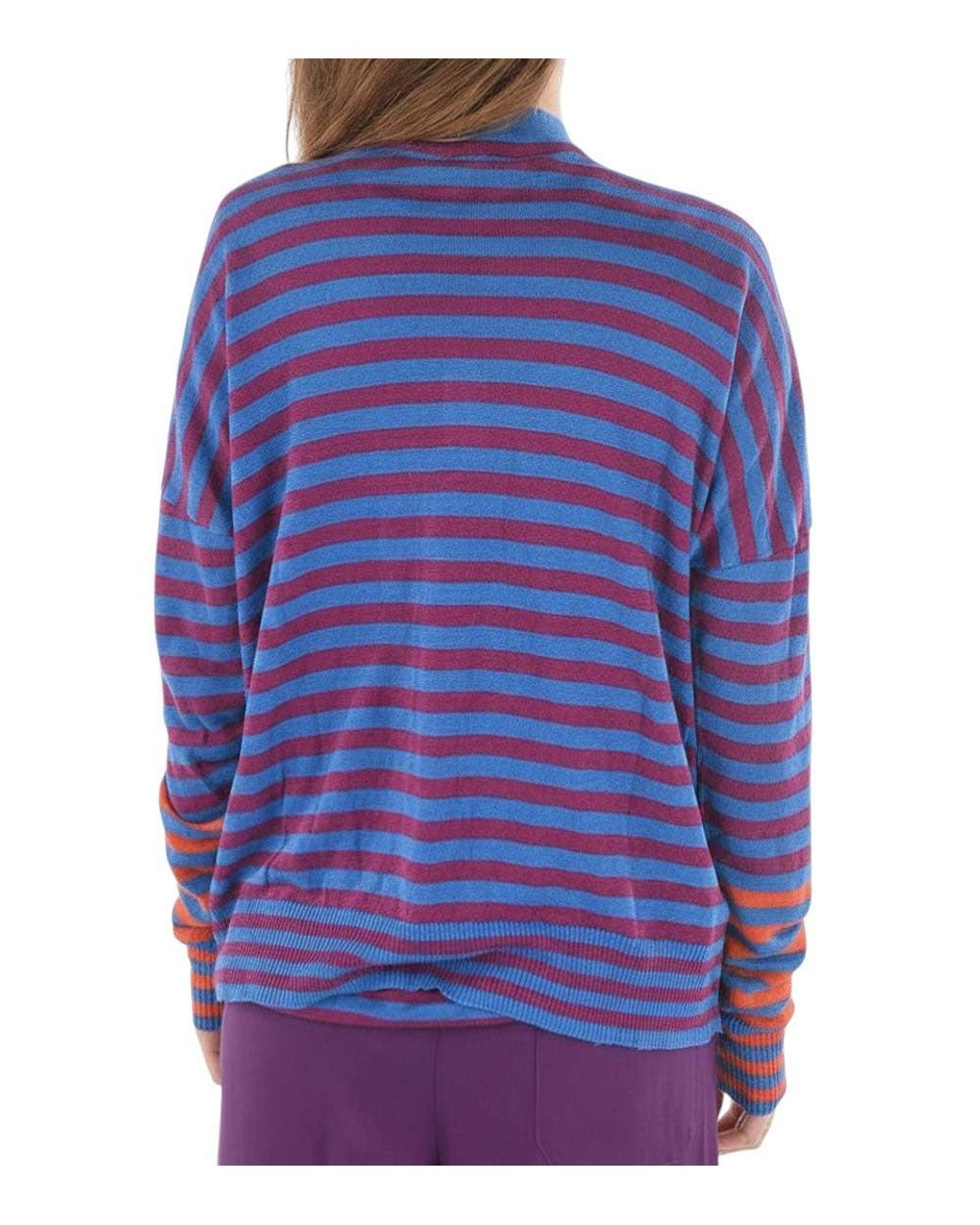 Woolrich Blue Linen Striped Open-Front Cardigan