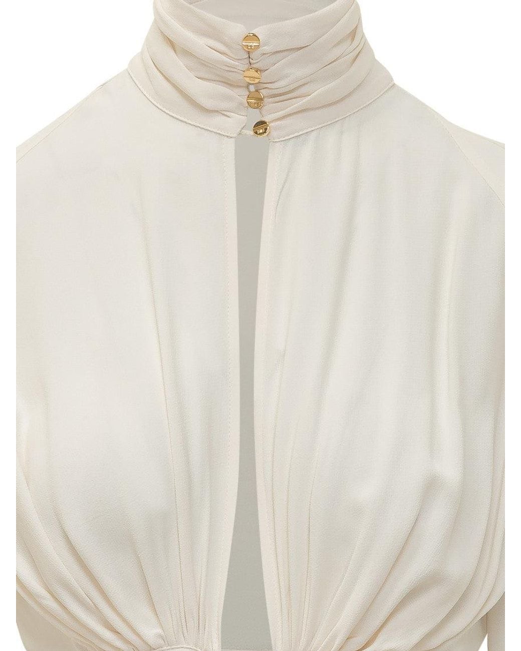 Elisabetta Franchi White Solid Mandarin Collar Top