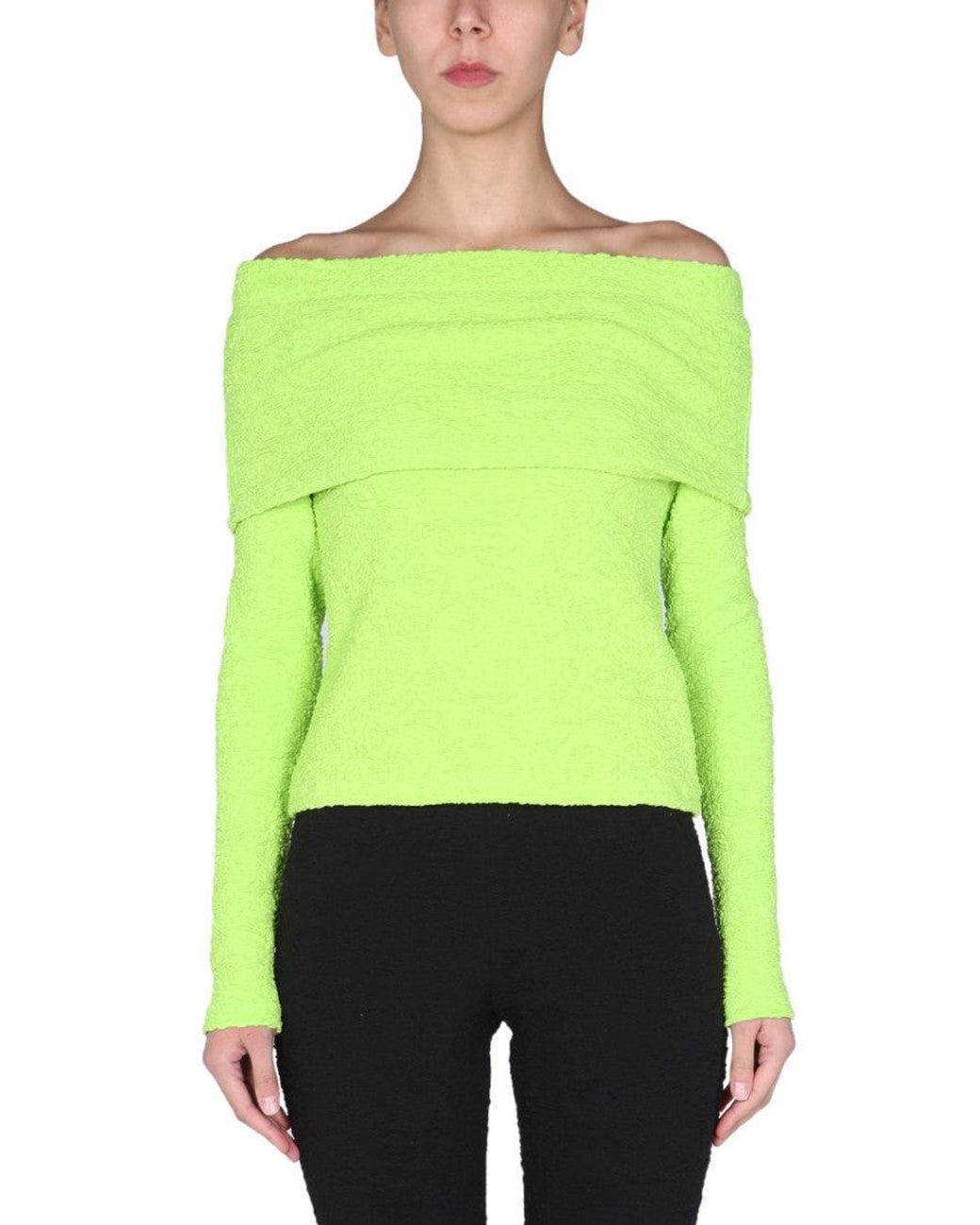 MSGM Green Textured Off Shoulder Top